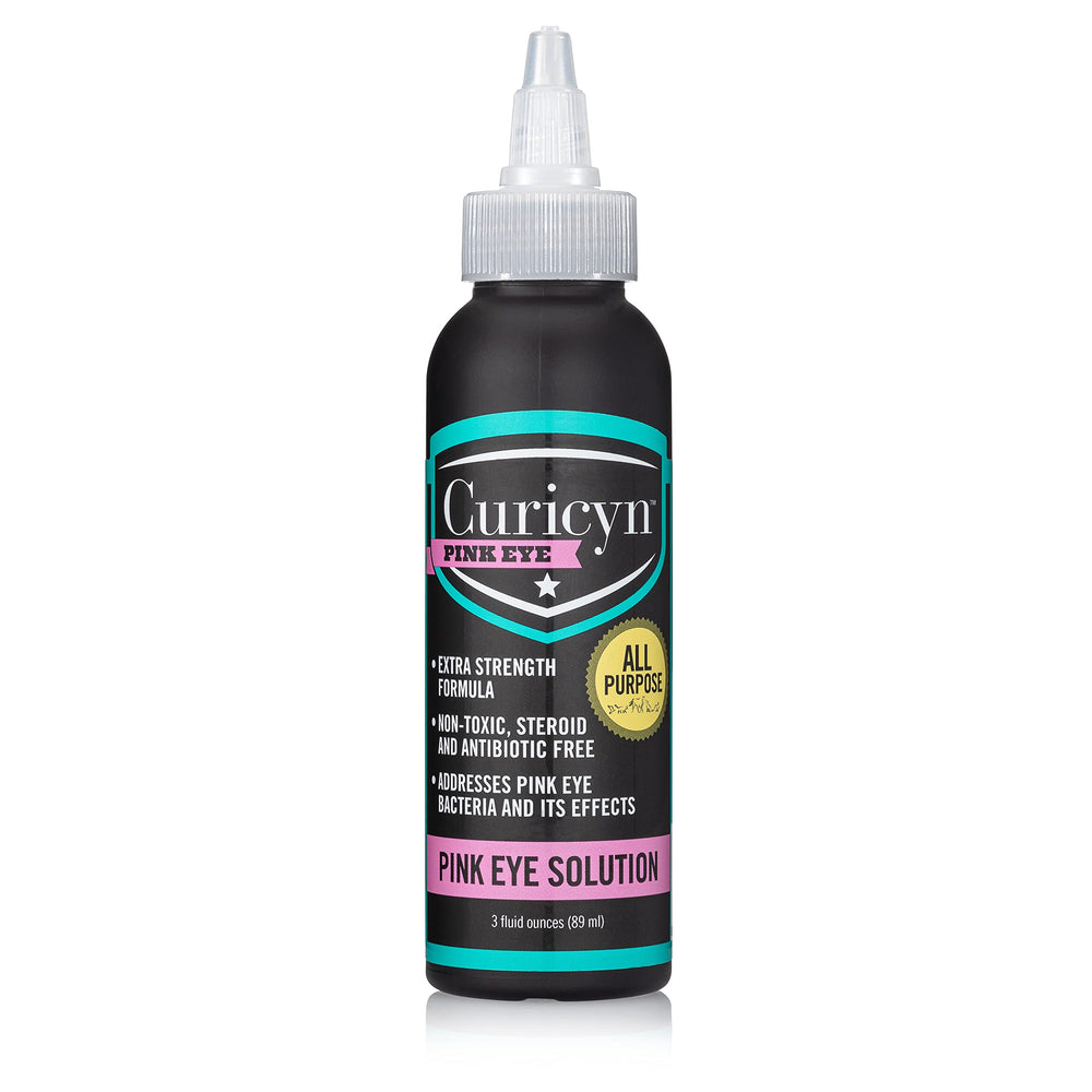 Curicyn pink eye solution bottle used for multi-species eye care