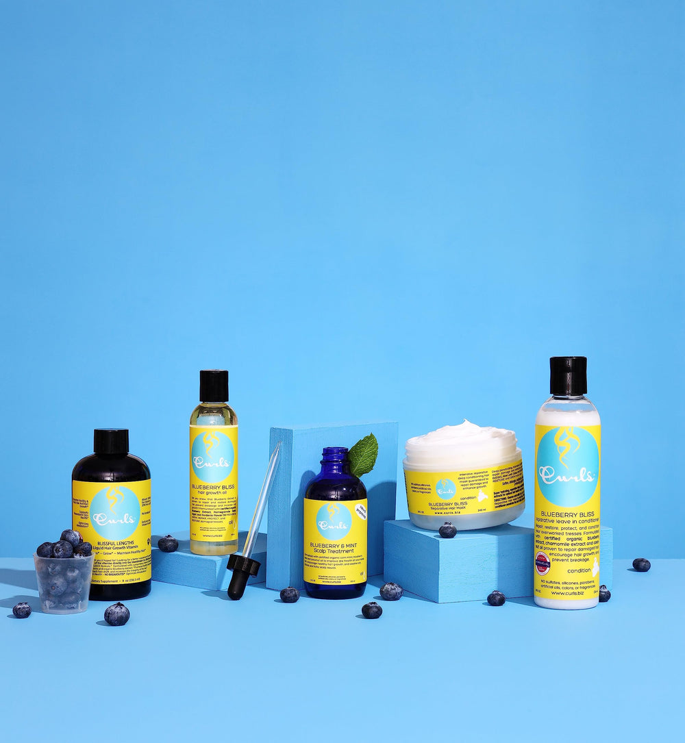 Curls Blueberry Bliss coconut and grapeseed oils provide moisture.