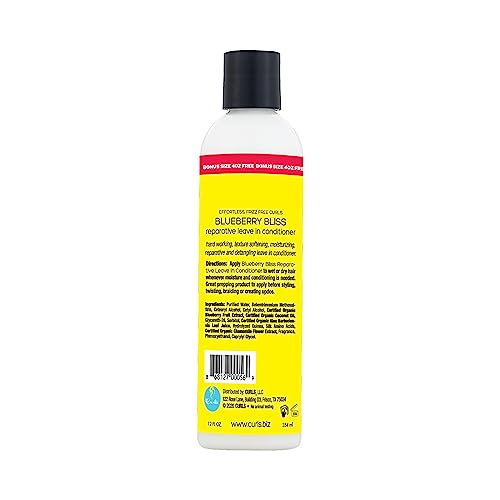 Curls Blueberry Bliss application close-up ideal for frizz control and softness.