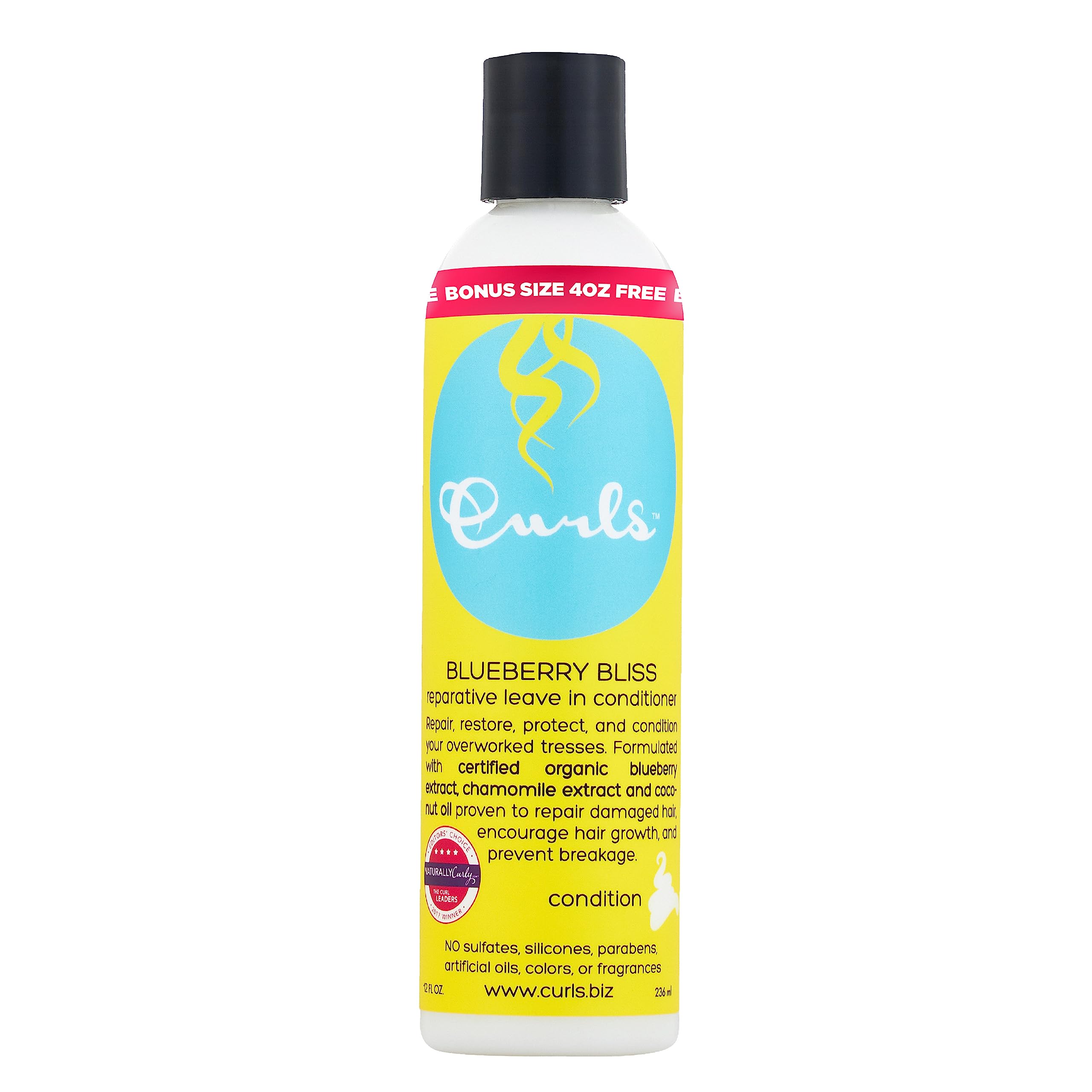 Curls Blueberry Bliss leave-in bottle pour for smoother, detangled curls.