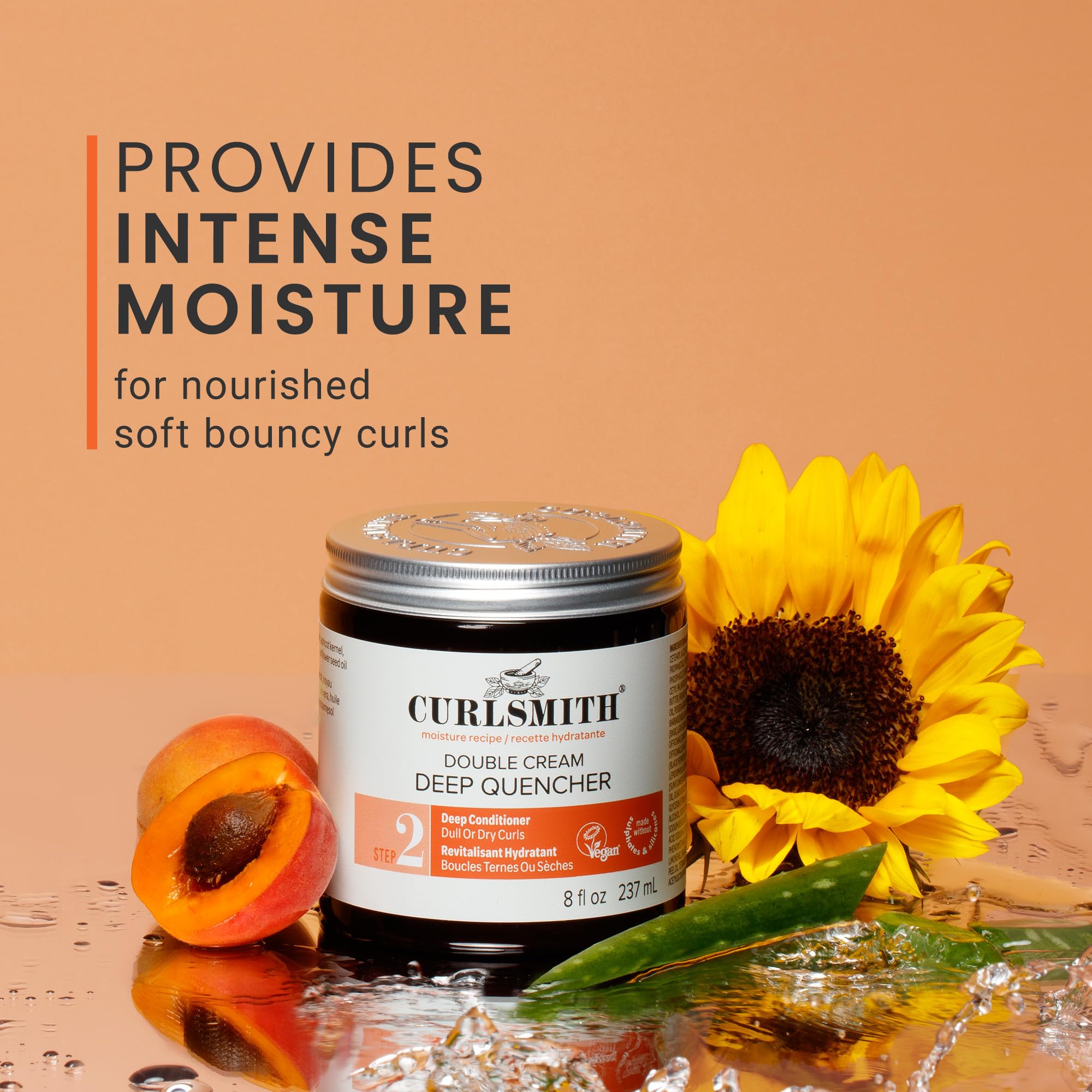Eight-ounce Curlsmith bottle with clear label for home deep conditioning