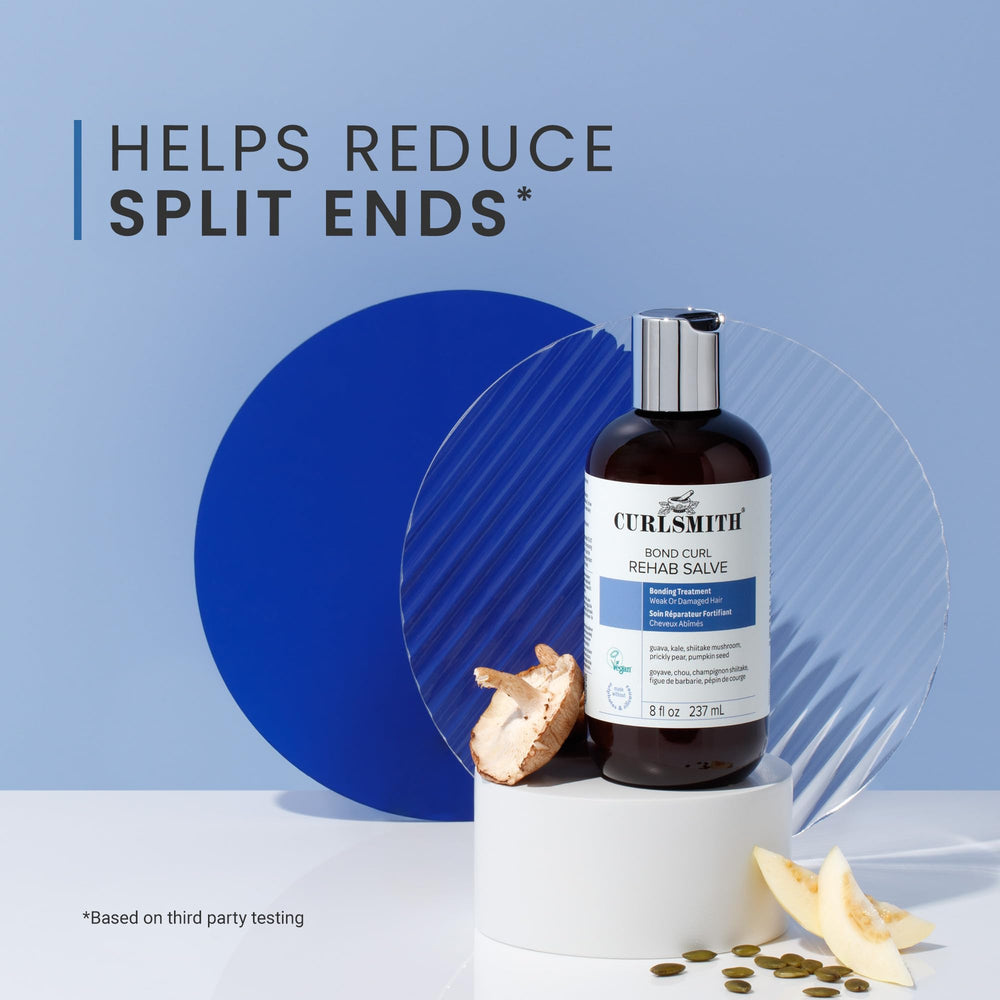 Concept image of Curlsmith Bond Curl Salve before and after curl strength