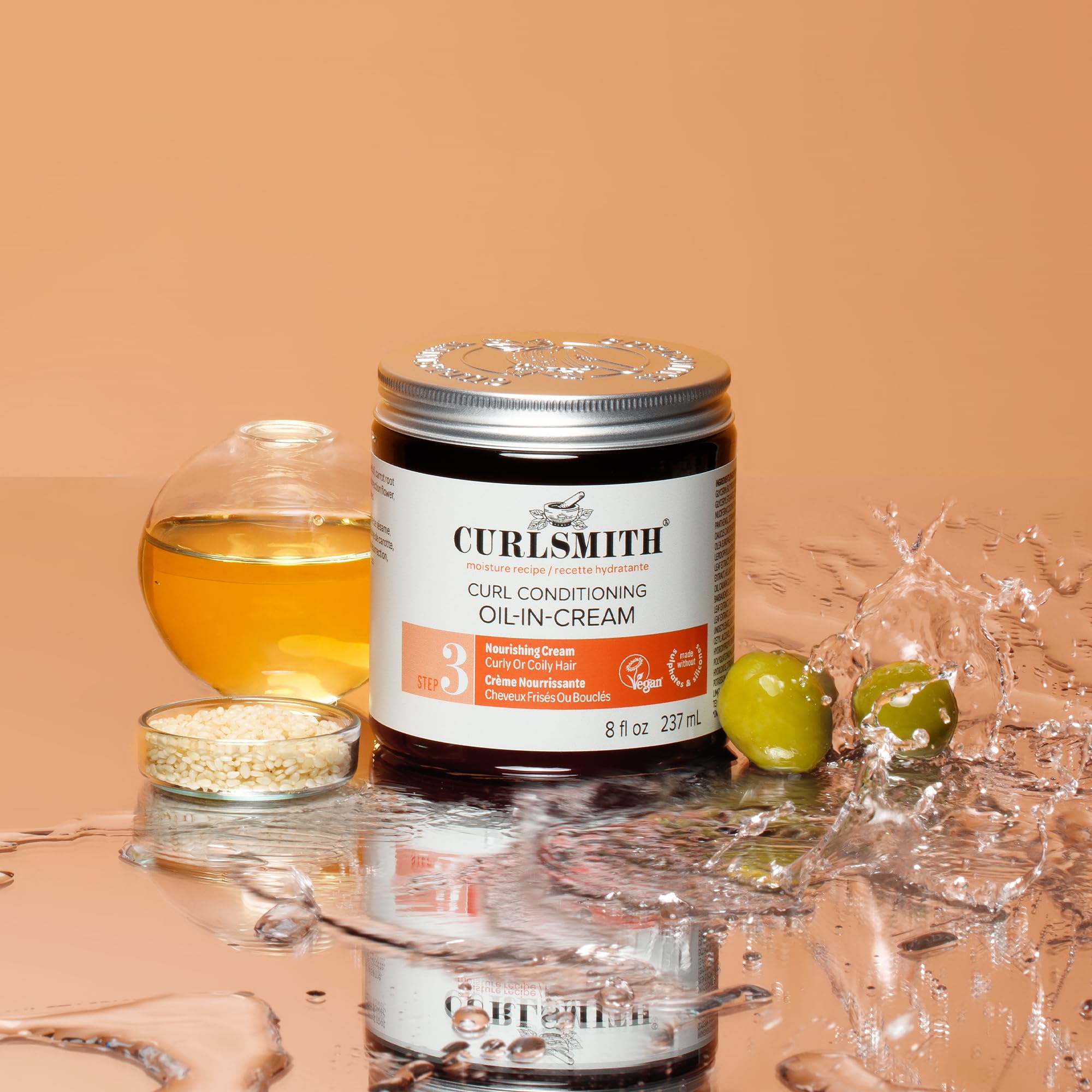 Curlsmith Curl Conditioning Oil in Cream ingredients visual hints at nourishing botanicals