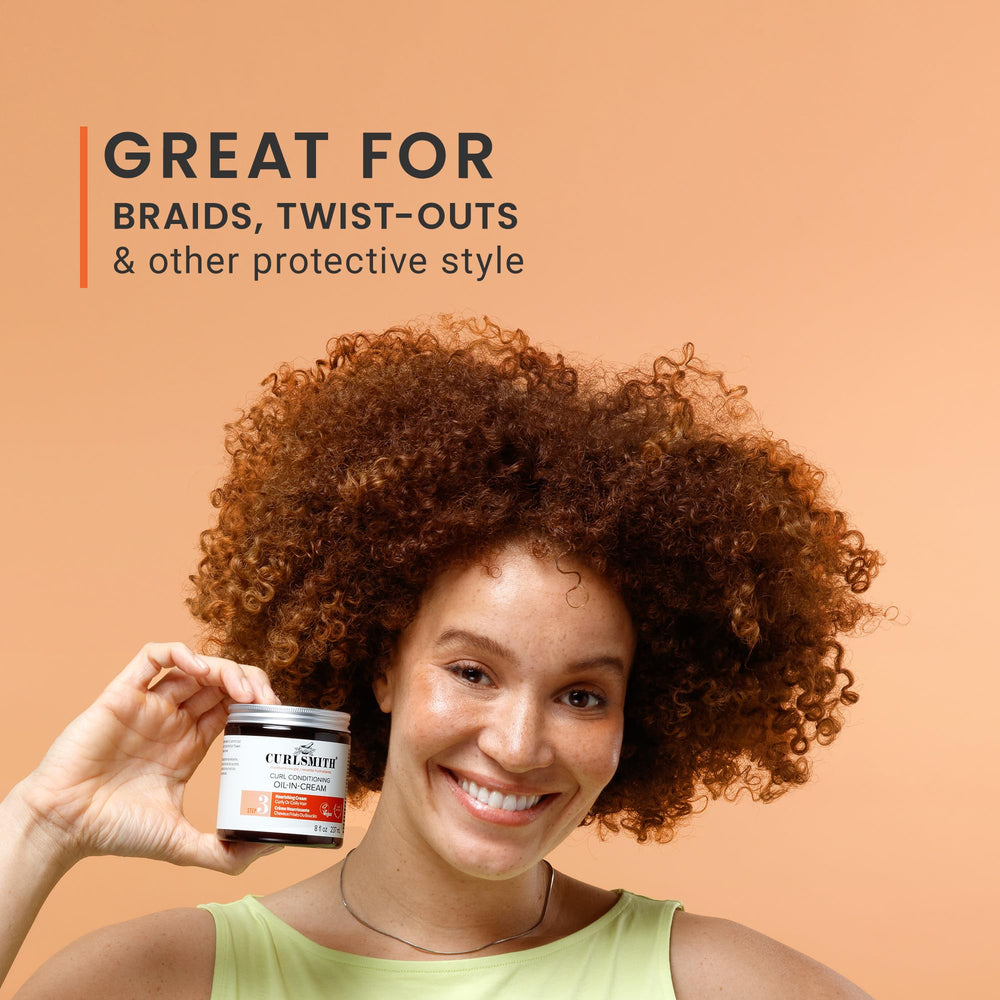 Curlsmith Curl Conditioning Oil in Cream protects styles during protective styling