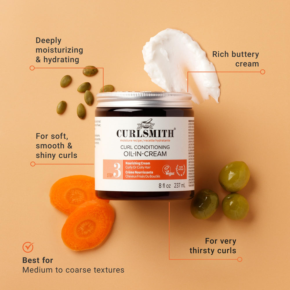 Curlsmith Curl Conditioning Oil in Cream texture swirl emphasizing luxurious moisture