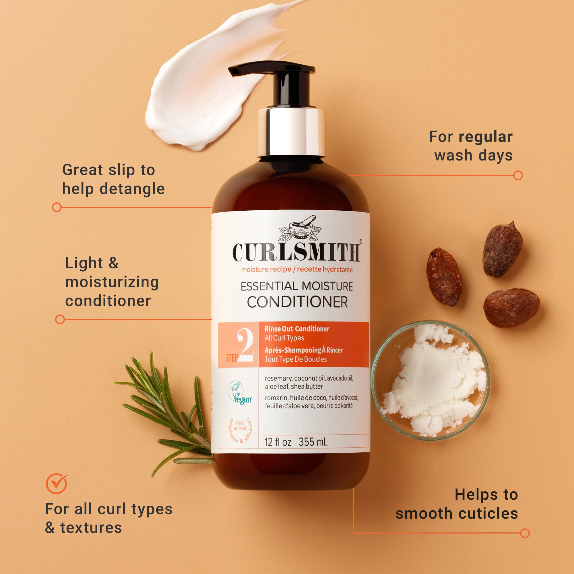 CurlSmith Essential Moisture Conditioner lather demonstrates slip for easy detangling.