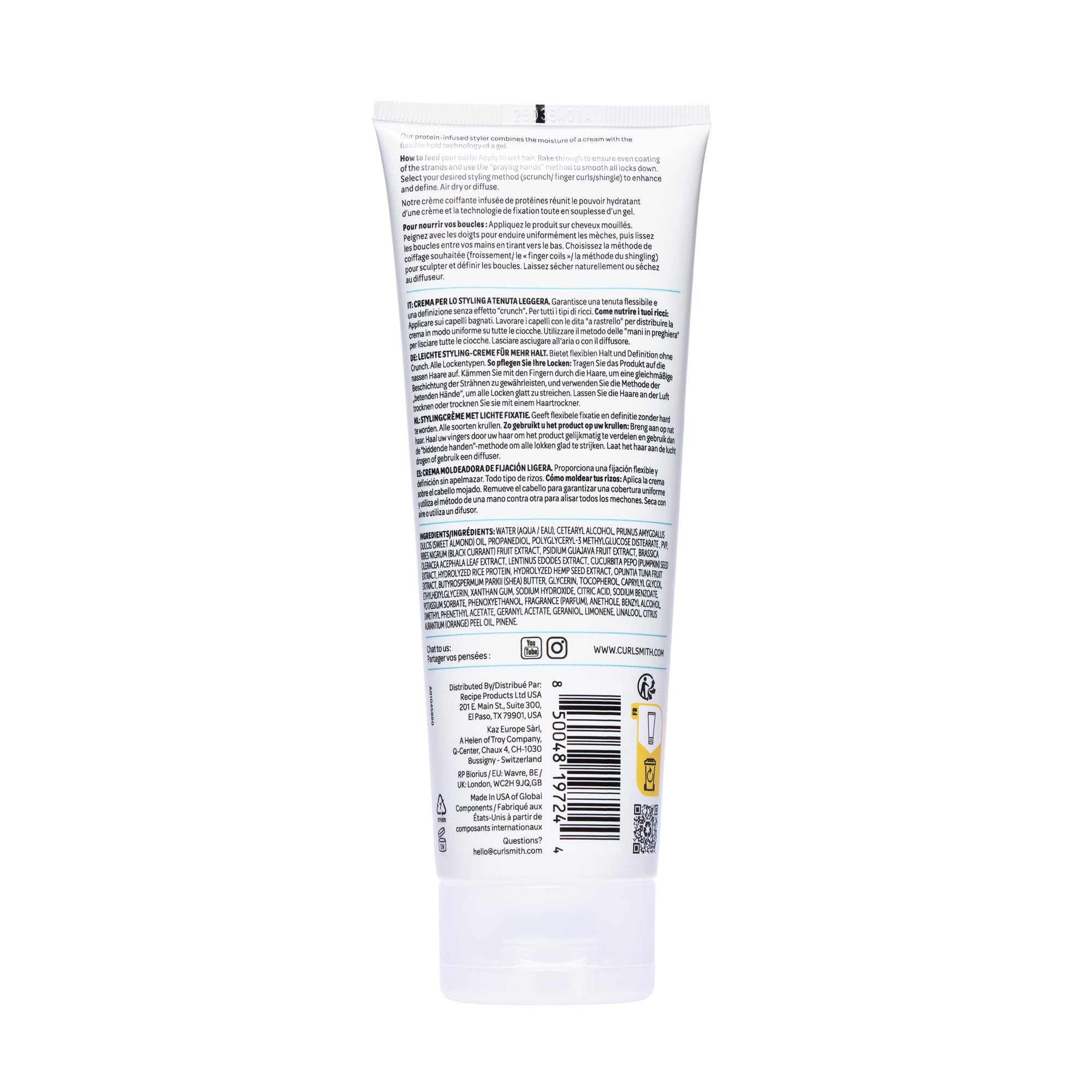 CurlSmith Feather Light Protein Cream vegan cruelty-free badge signals ethical, clean styling.