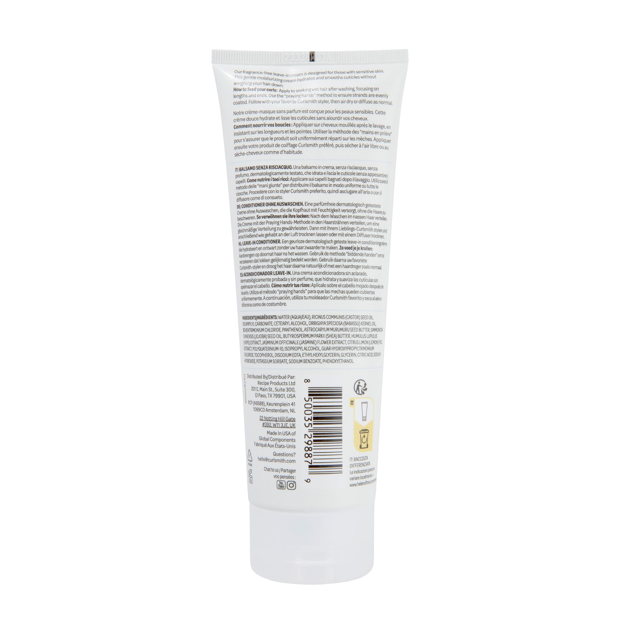 CurlSmith fragrance-free leave-in close-up with Babassu and Jojoba oils