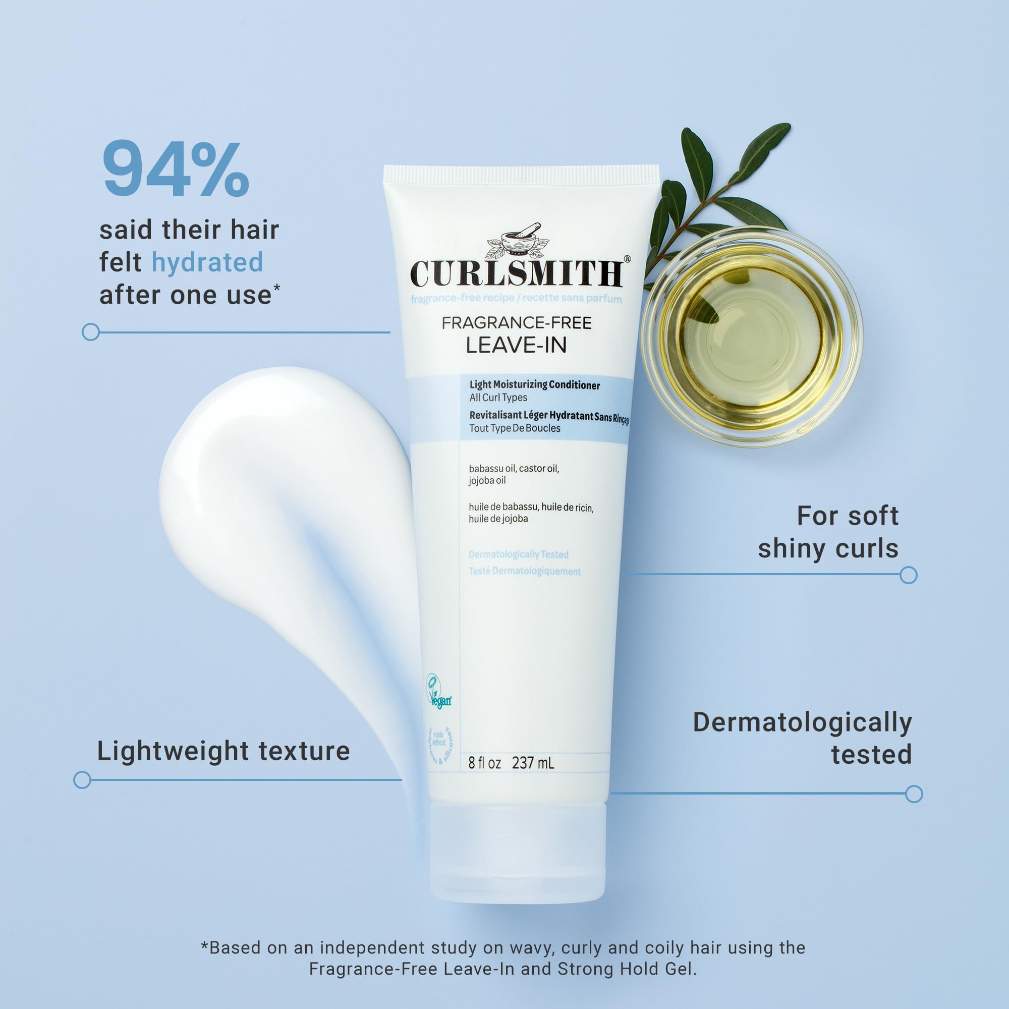 CurlSmith fragrance-free leave-in pump enabling easy application for frizz control