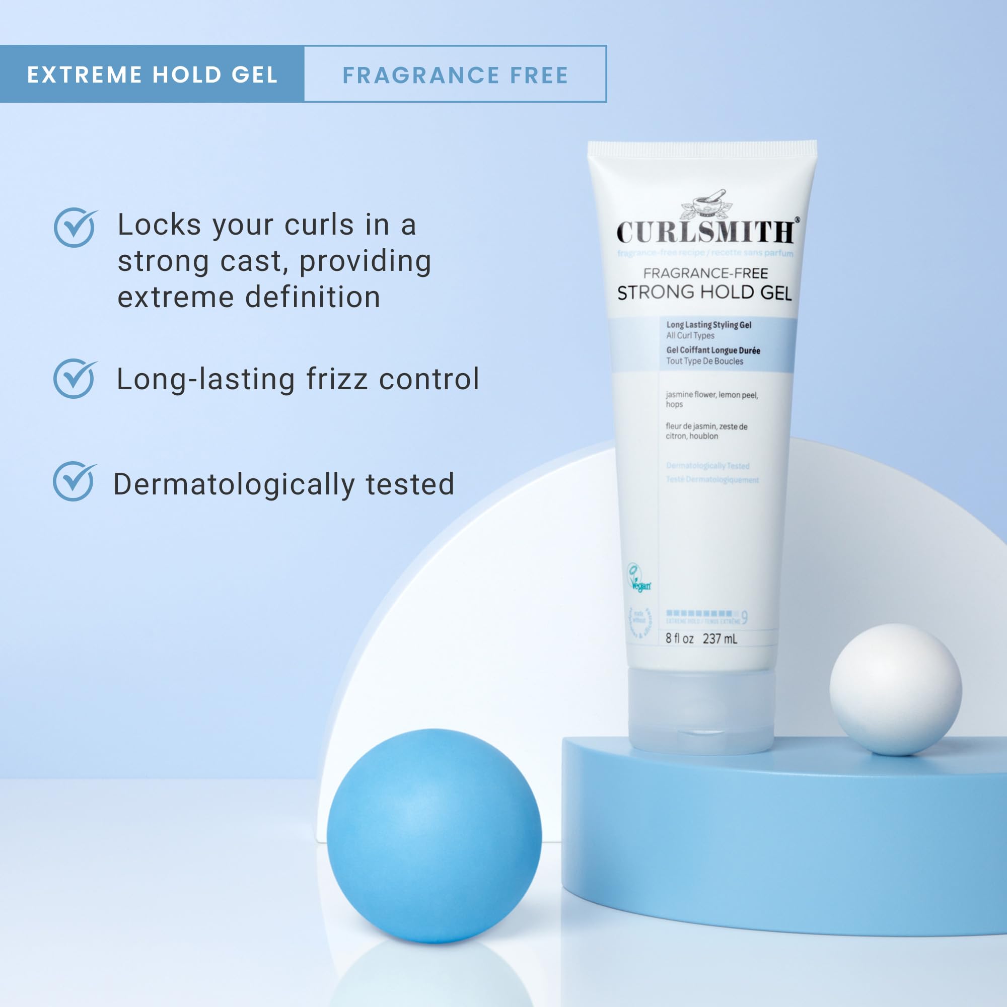 CurlSmith strong hold gel provides long-lasting definition with temporary crunch