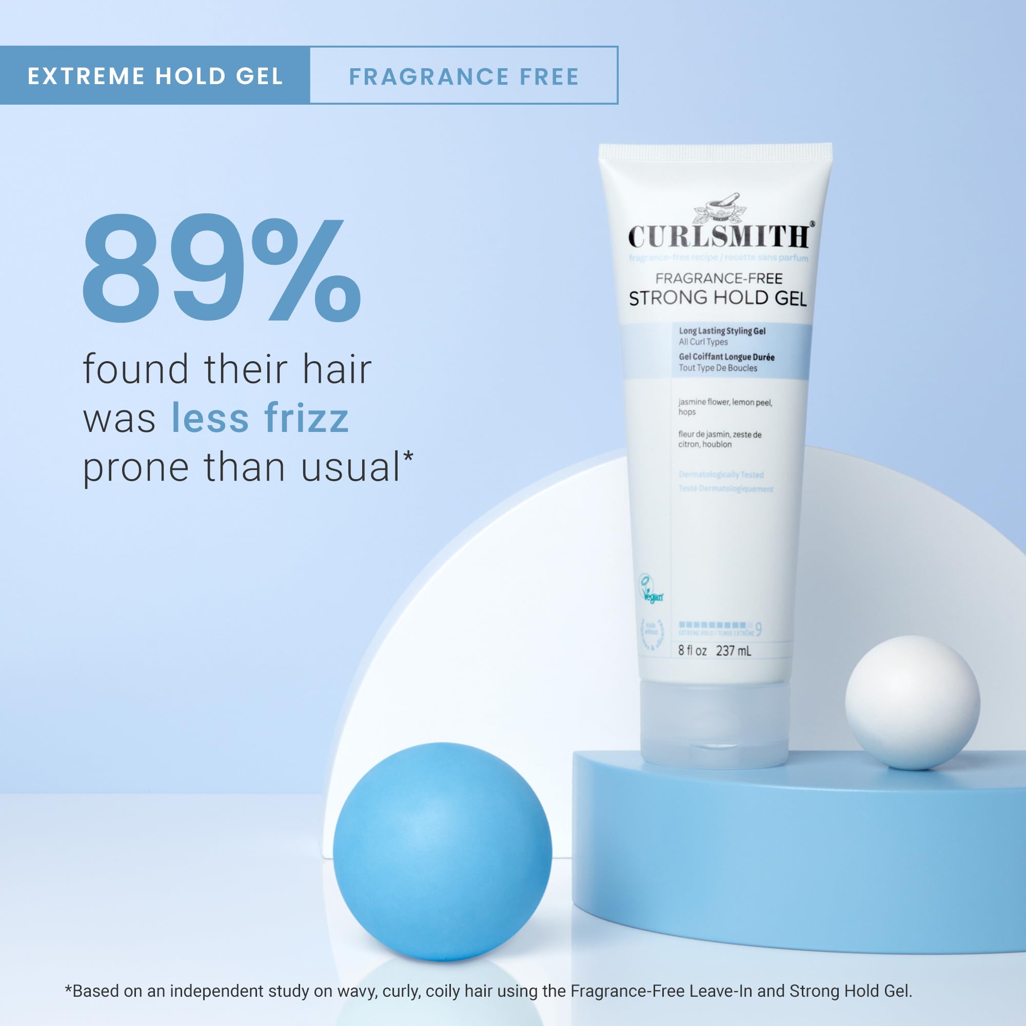 CurlSmith gel dries clear, minimizes frizz, and shapes curls