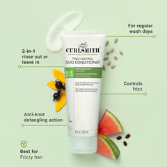 CURLSMITH Frizz Control Duo cream texture swatch showing rich conditioning.