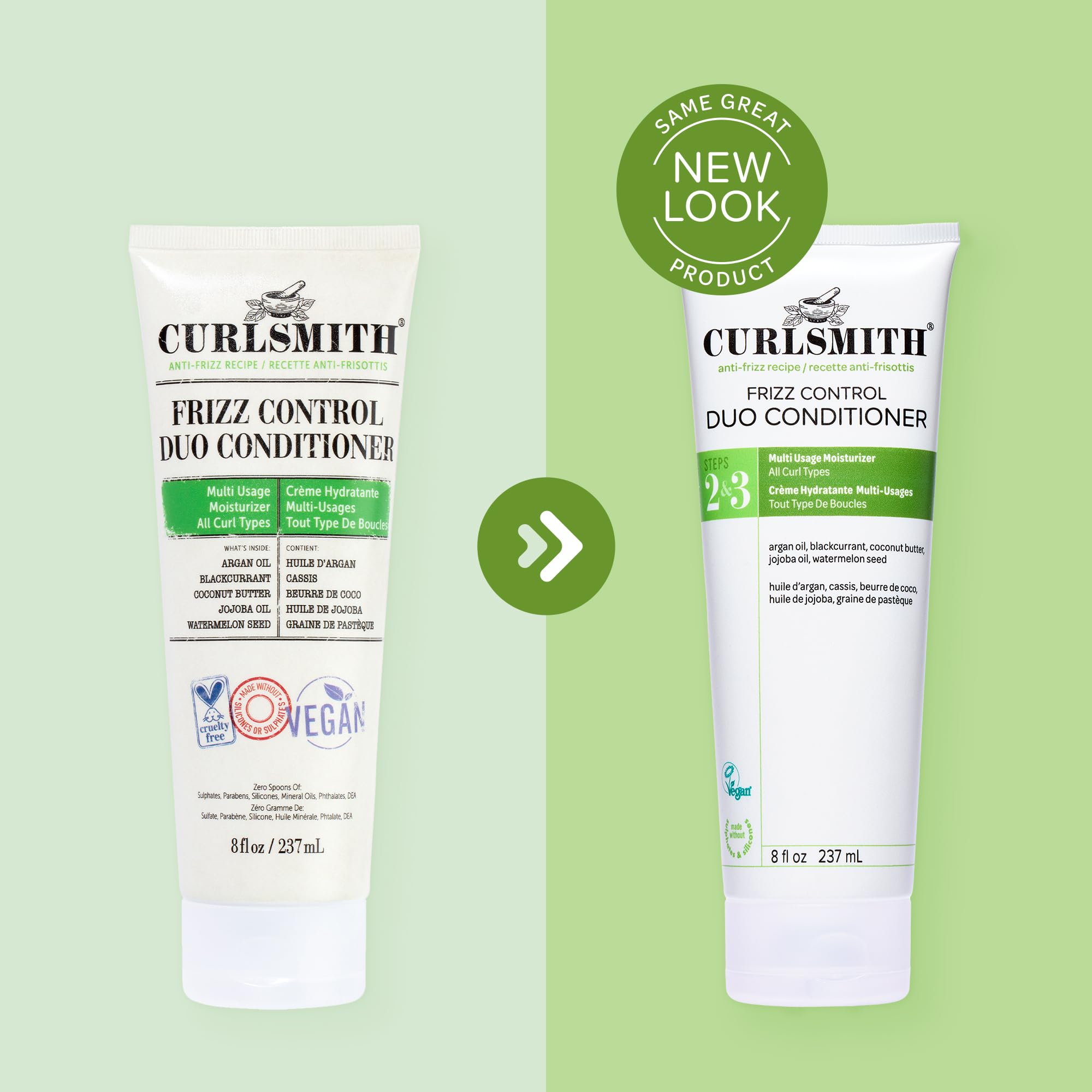 CURLSMITH Frizz Control Duo vegan and cruelty-free seal.