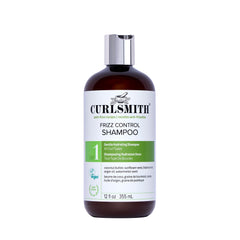 CURLSMITH Frizz Control Shampoo bottle demonstrating frizz prevention for curls