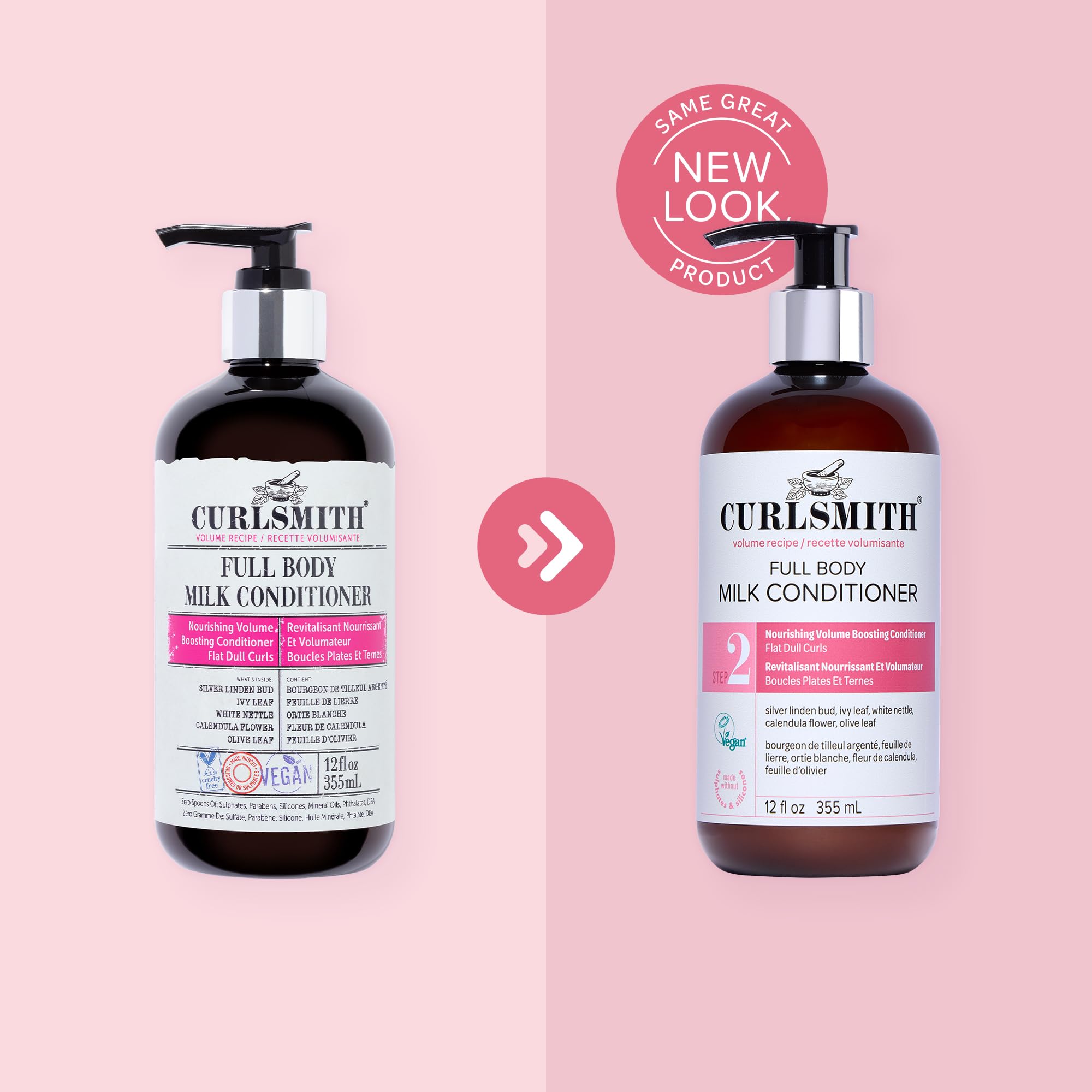 Bottle label close-up highlighting clean, sulfate-free formula of CURLSMITH conditioner.
