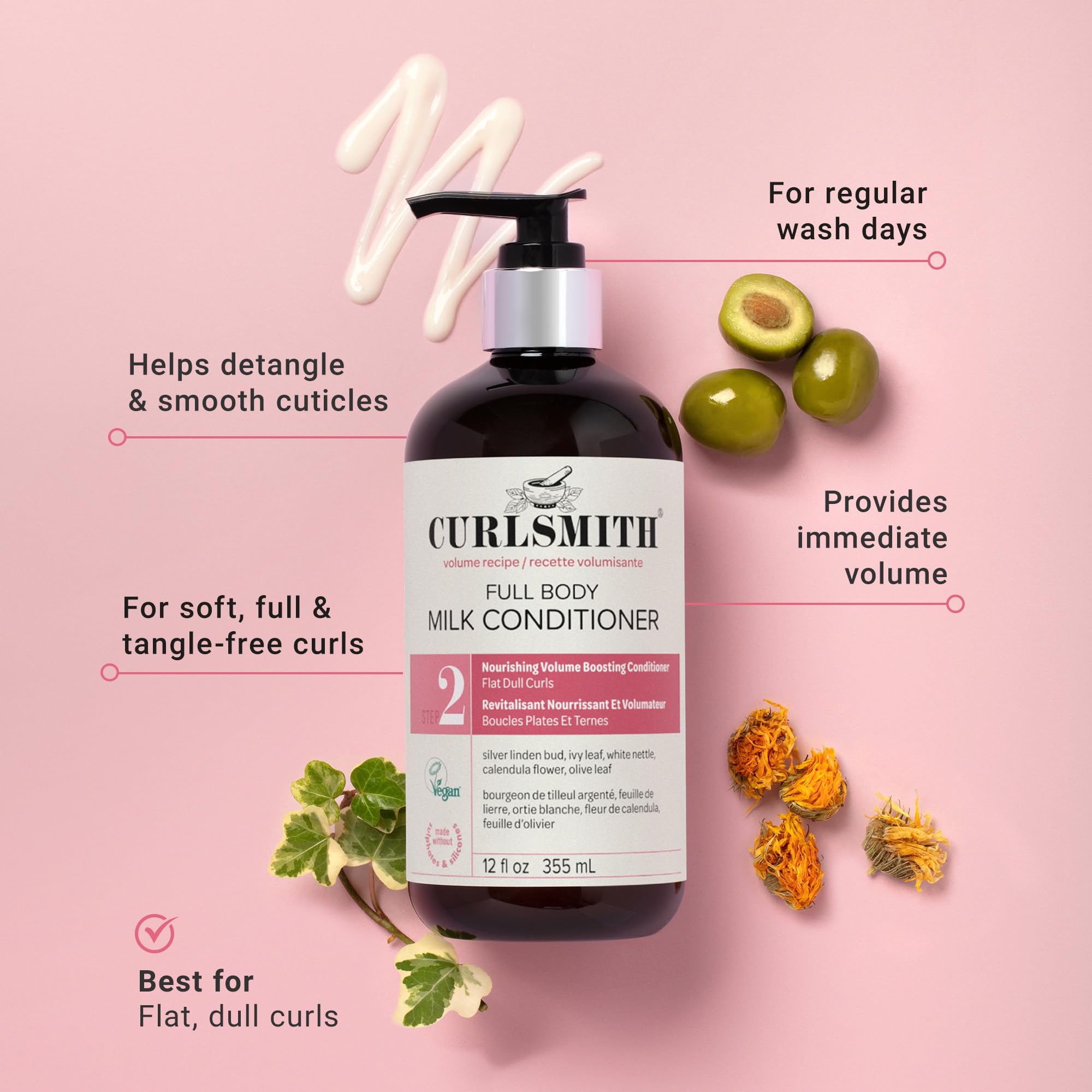 Close-up of CURLSMITH Full Body Conditioner creamy texture for detangling.