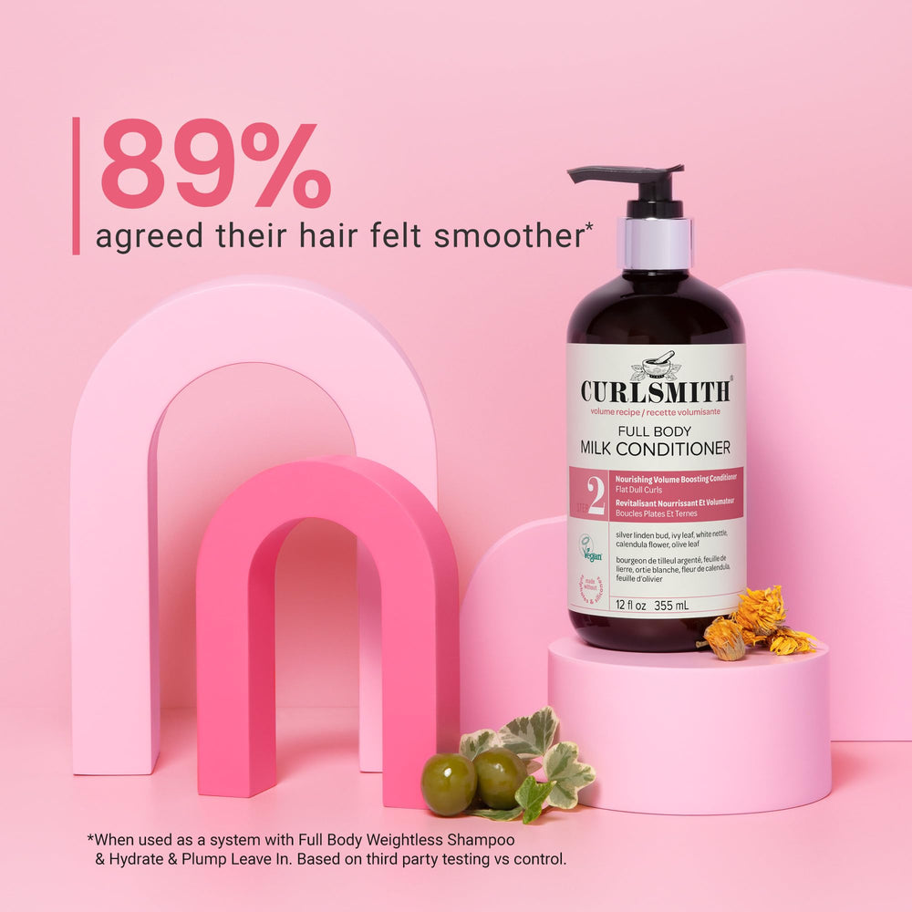 Volume-boosted curls after using CURLSMITH Full Body Conditioner.