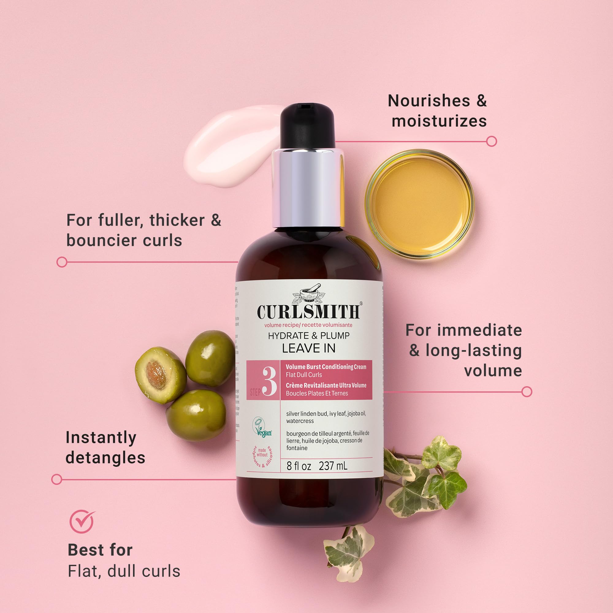 CURLSMITH Hydrate & Plump cream texture showing a light, non-greasy finish.