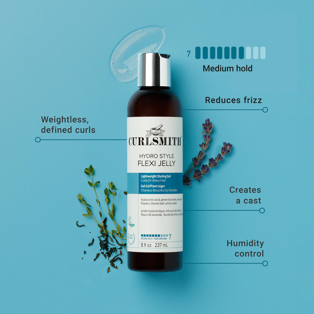 Curlsmith Hydro Style Flexi-Jelly applied to wet hair for smooth coating