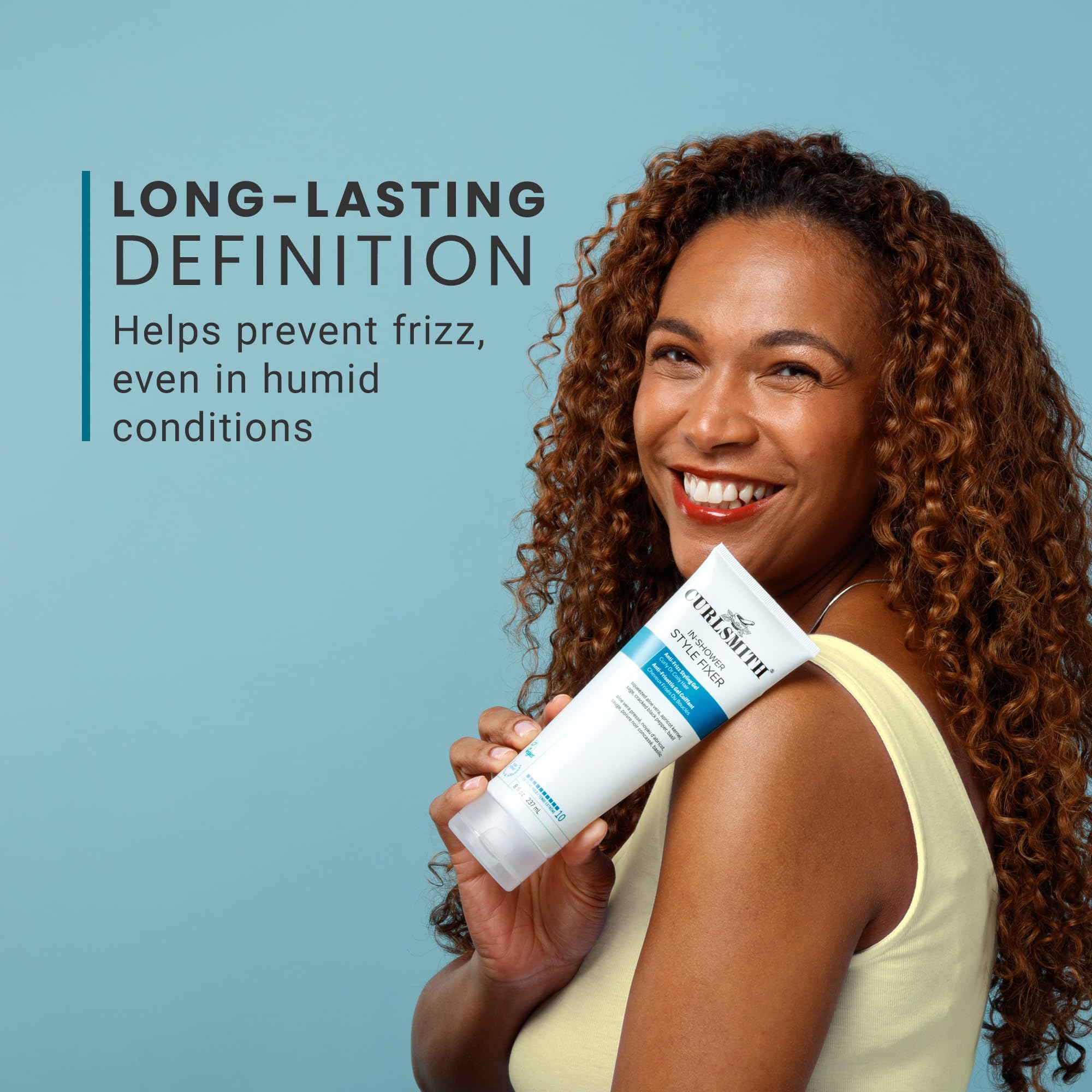 Curlsmith In-Shower Style Fixer drying cast forms with a strong hold setup.