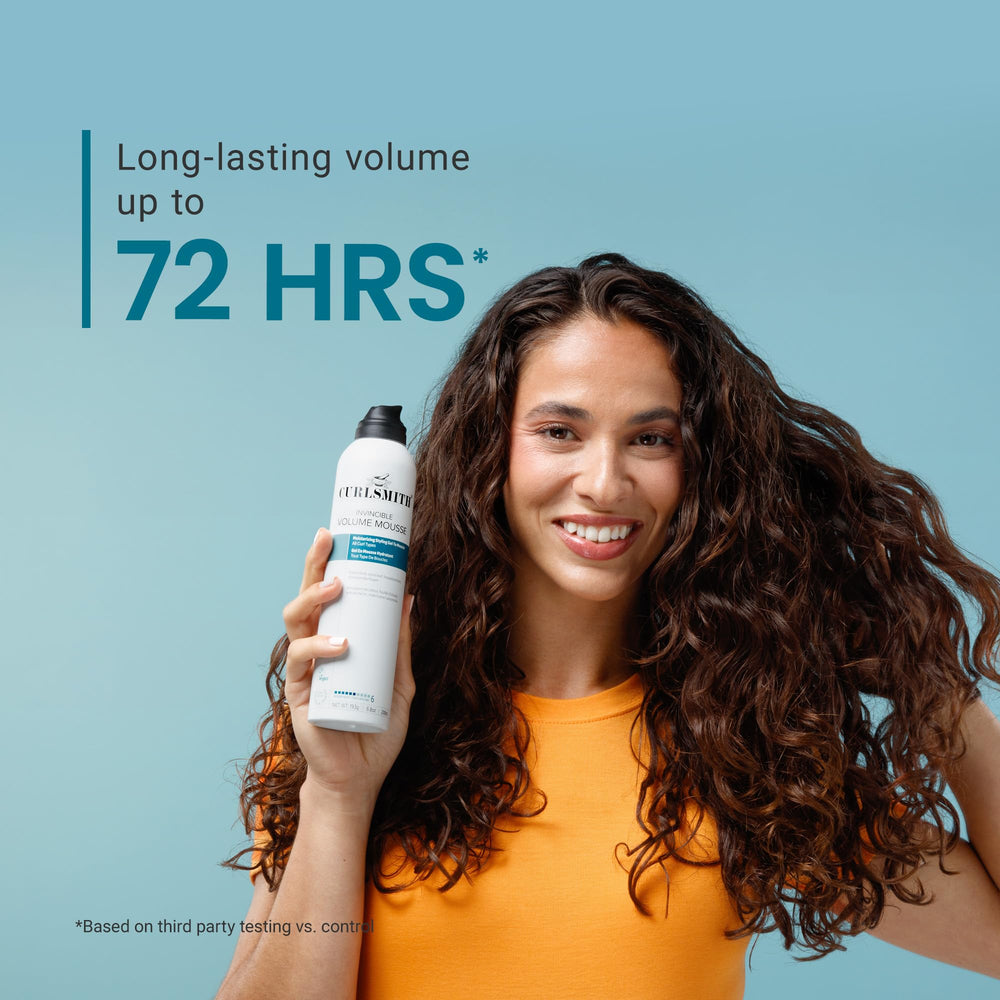CurlSmith Invincible Volume Mousse on wet hair showing lift.