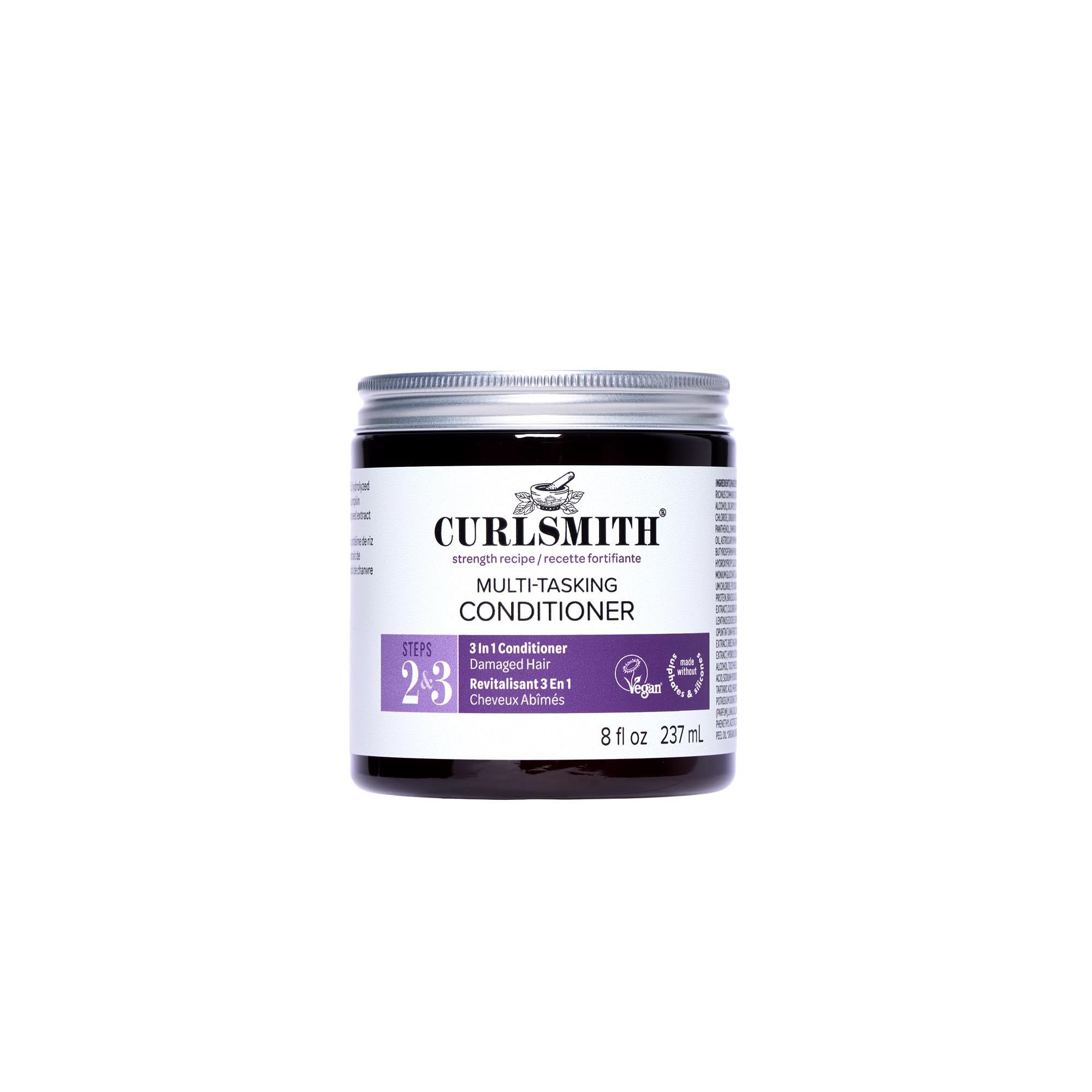 CurlSmith multi-tasking 3-in-1 bottle front for versatile curl care across textures.