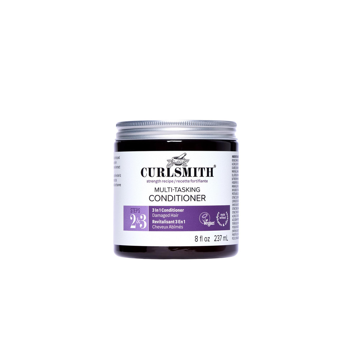 CurlSmith multi-tasking 3-in-1 bottle front for versatile curl care across textures.