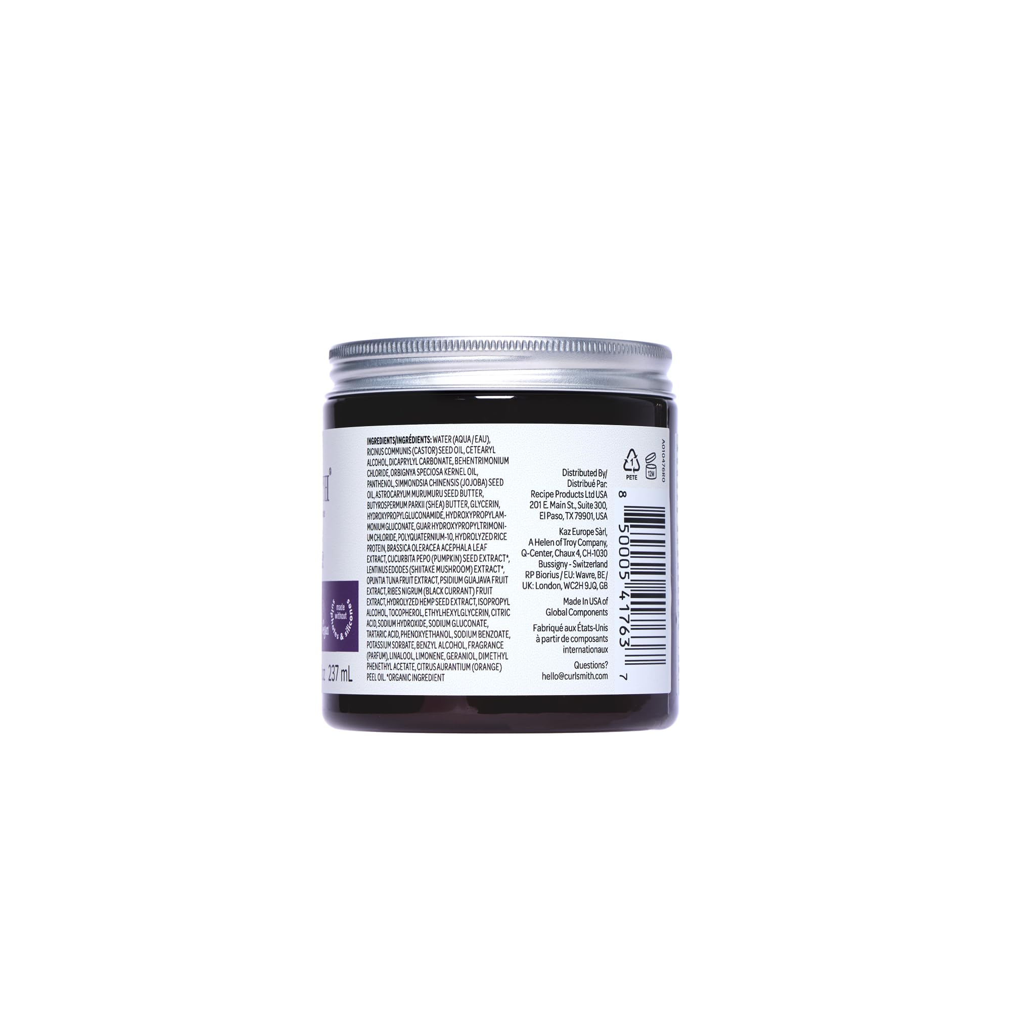 Close-up label highlights color-safe formula and lychee-strawberry-vanilla scent.