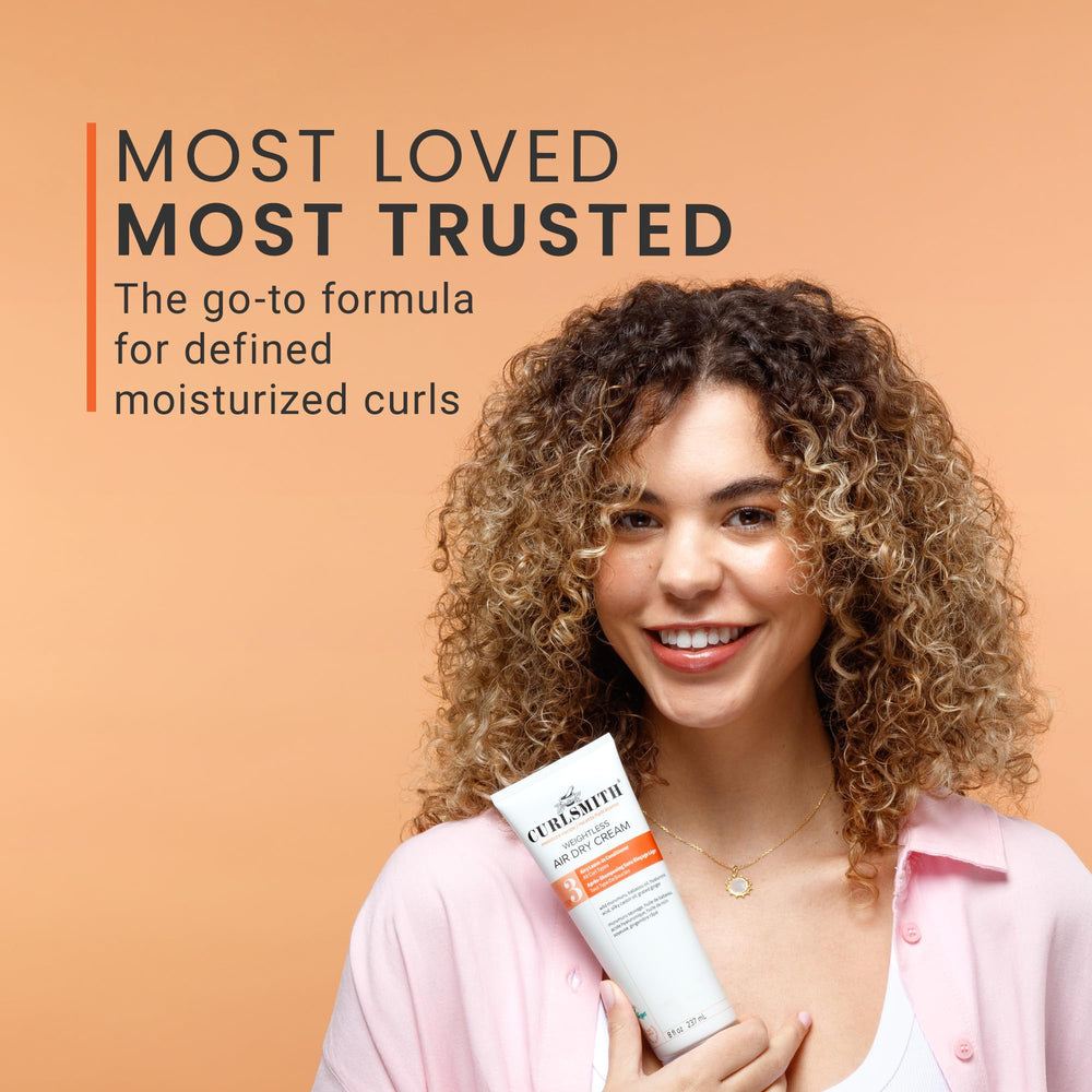Ingredient focus on hyaluronic acid in Curlsmith Weightless Air Dry Cream for hydration.
