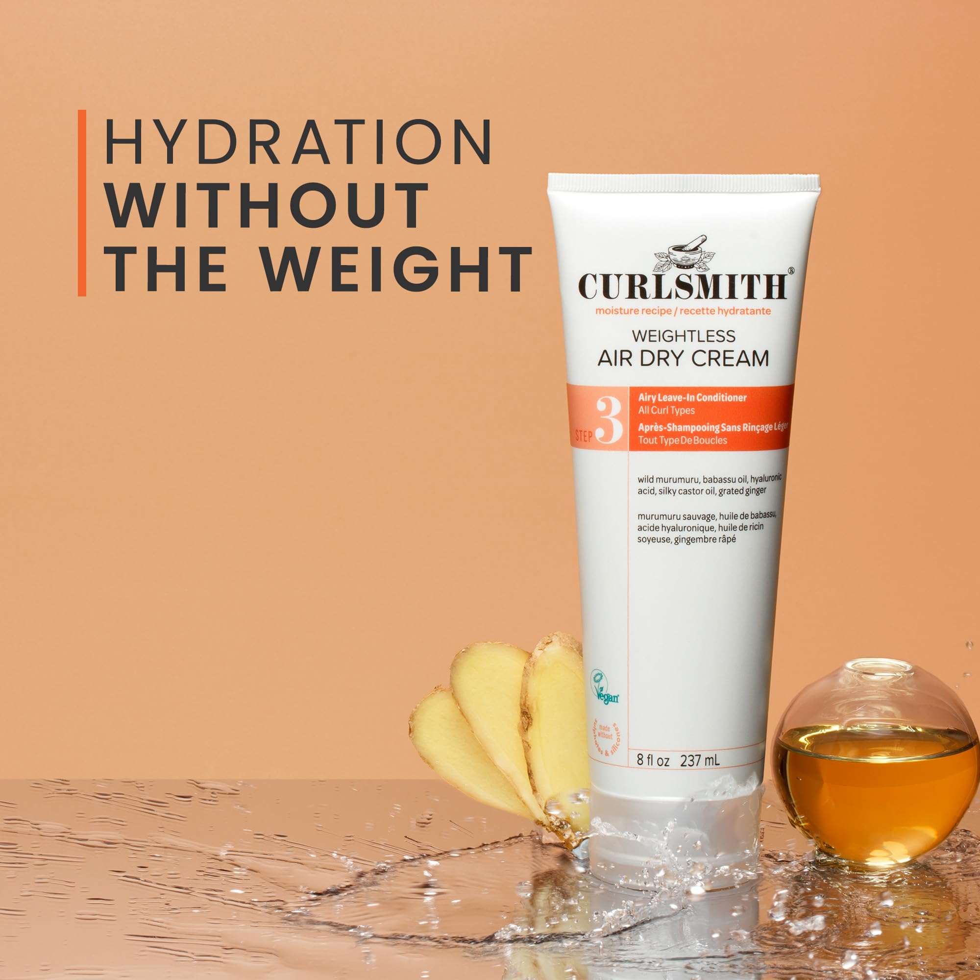 CurlSmith Weightless Air Dry Cream on curls delivering a silky, defined finish.