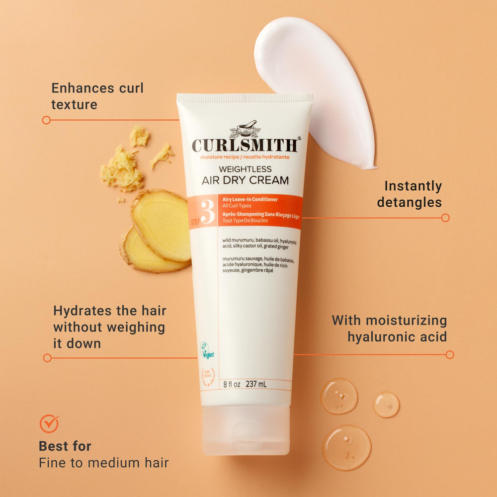 Close-up of texture swirl in Curlsmith Weightless Air Dry Cream highlighting creamy moisture.