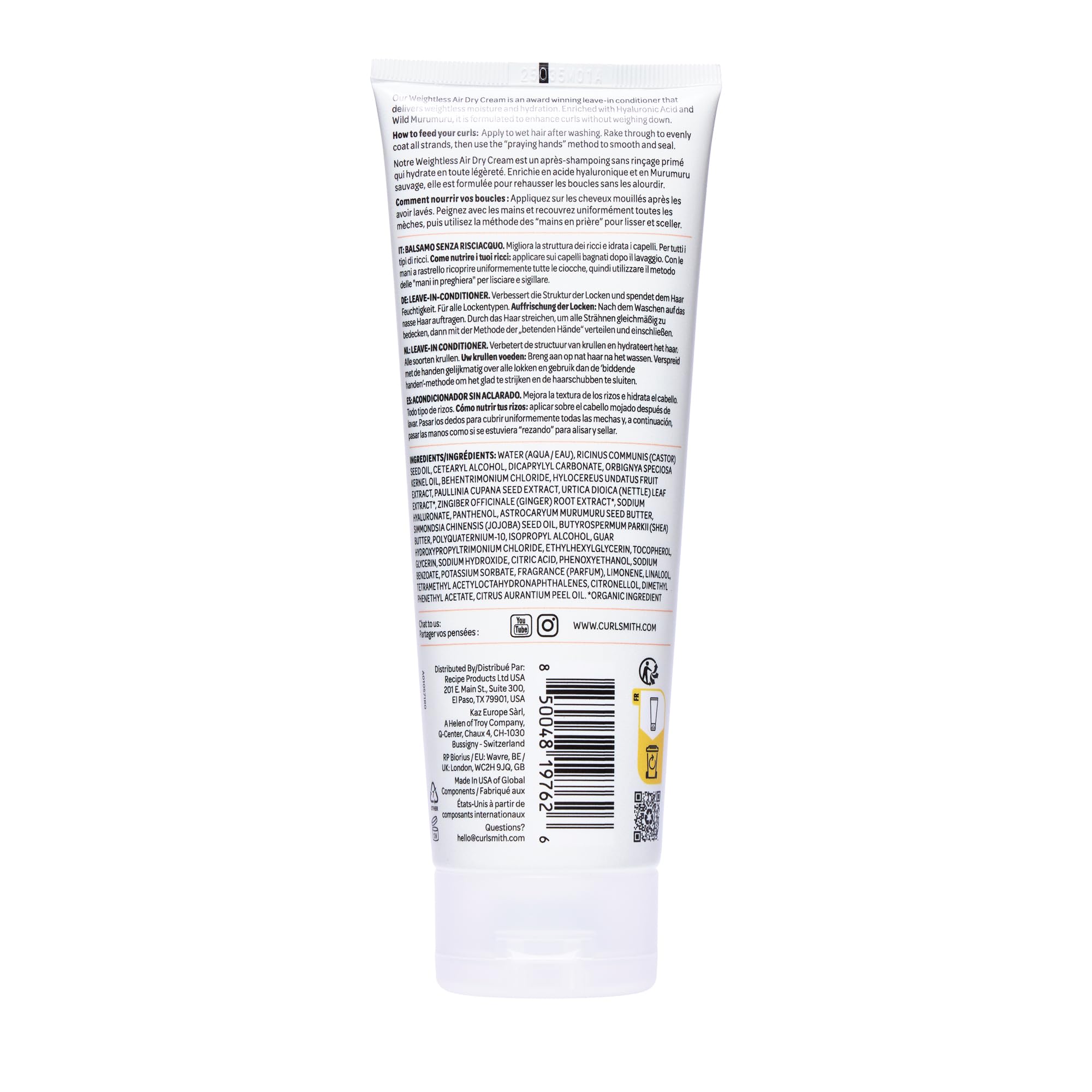 Vegan cruelty-free Curlsmith Weightless Air Dry Cream for clean beauty routines.