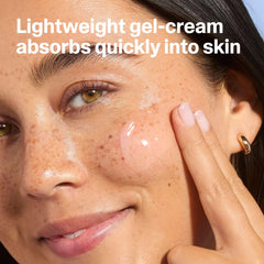 Curology Hydro+ Gel Cream on the face, demonstrating light, comfortable application.