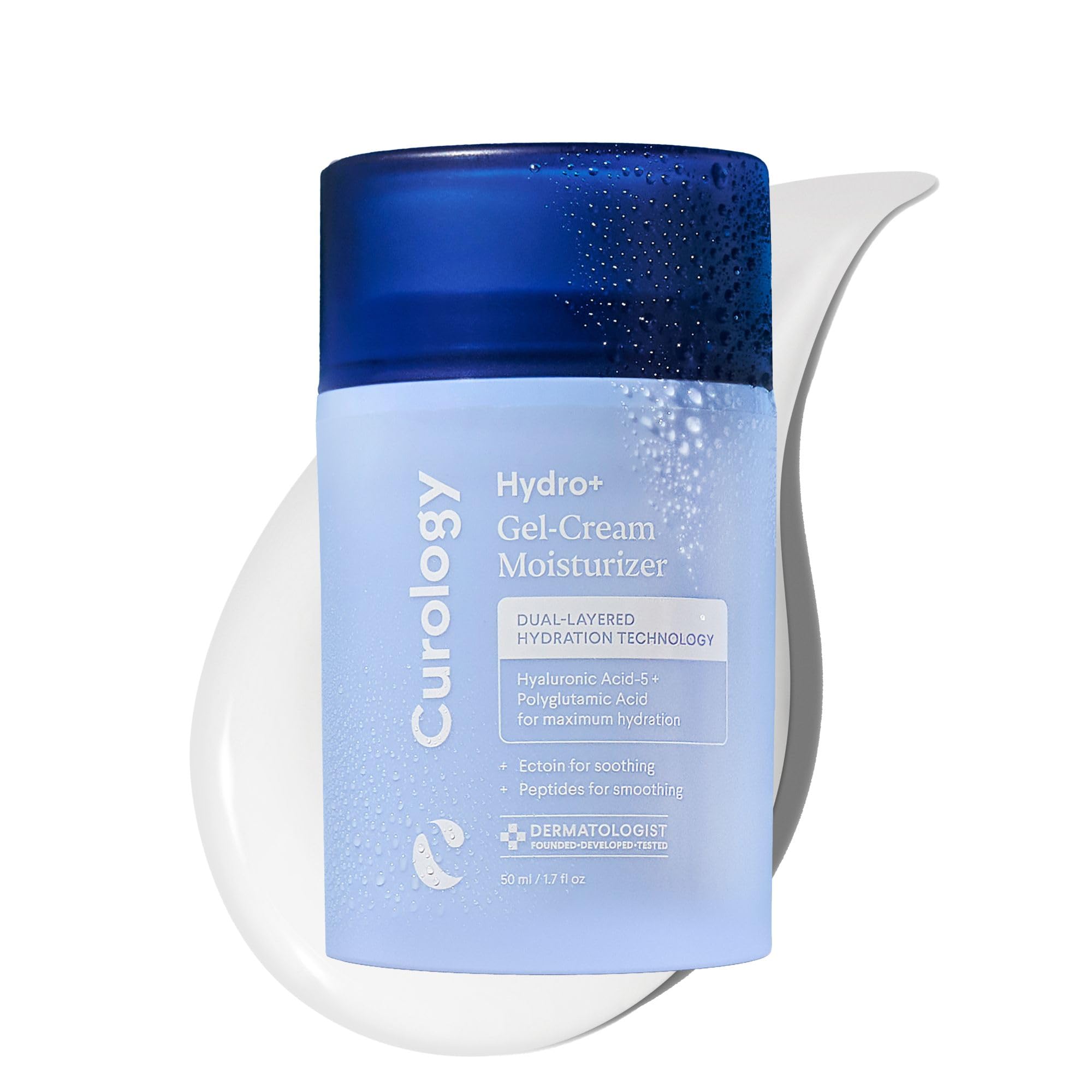 Curology Hydro+ Gel Cream bottle front, ready for daily hydration for sensitive skin.