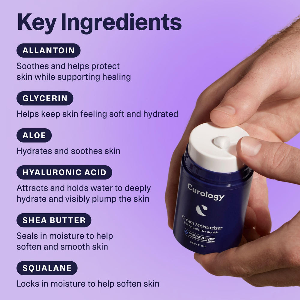 Curology moisturizer in hand ready for application on dry skin