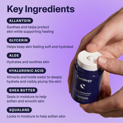 Curology moisturizer in hand ready for application on dry skin