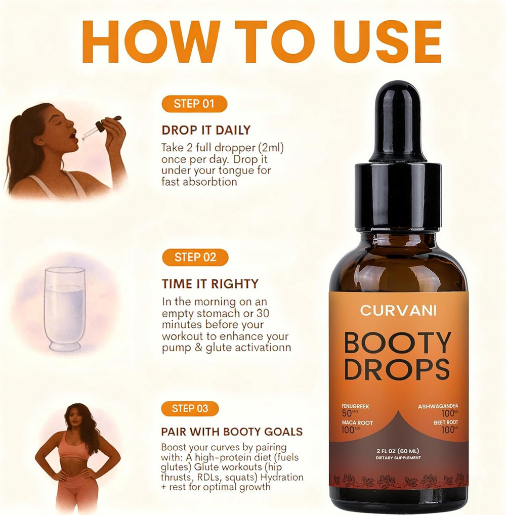 Curvani Booty Drops on vanity ready for daily routine