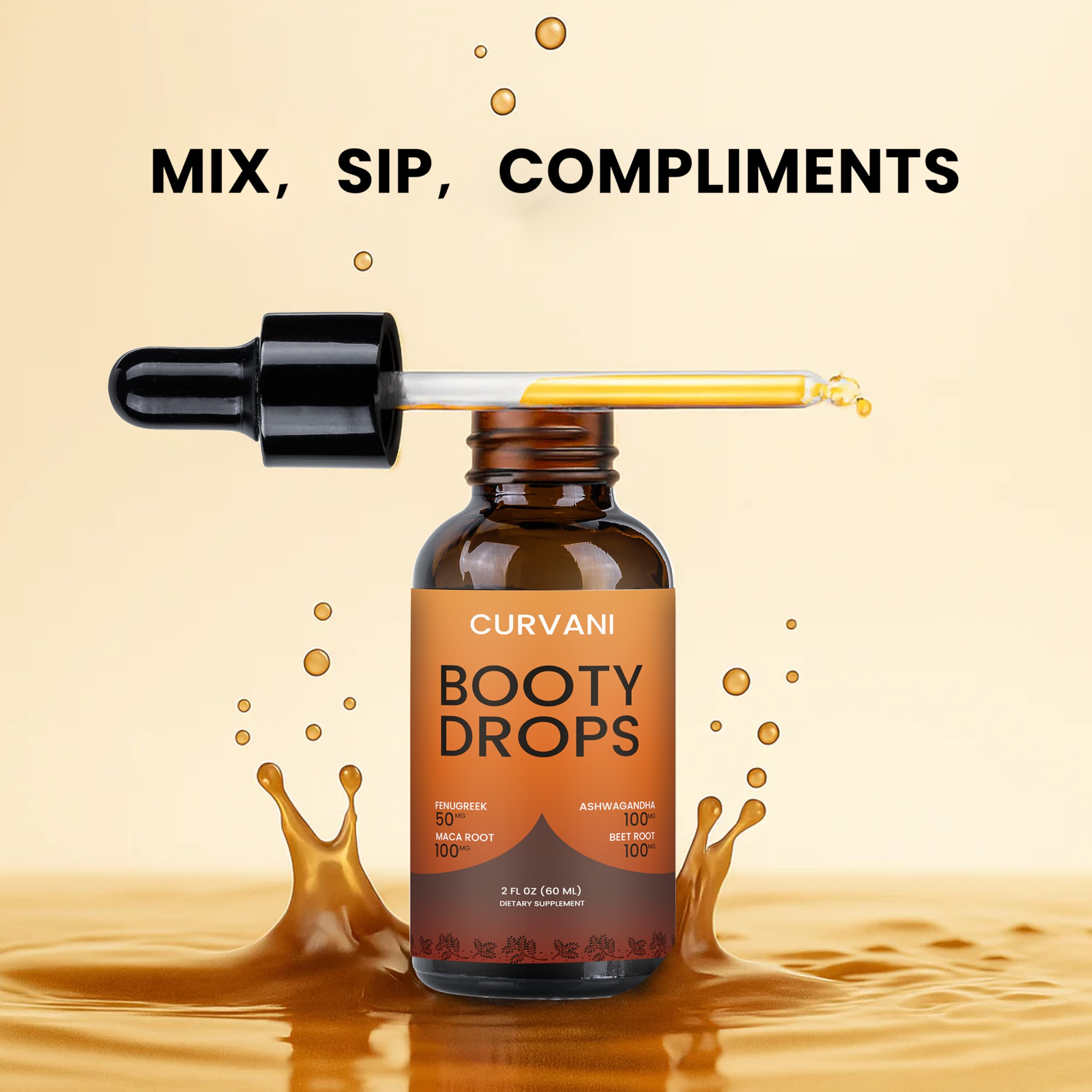 Curvani Booty Drops dropper pour illustrating precise daily dosing