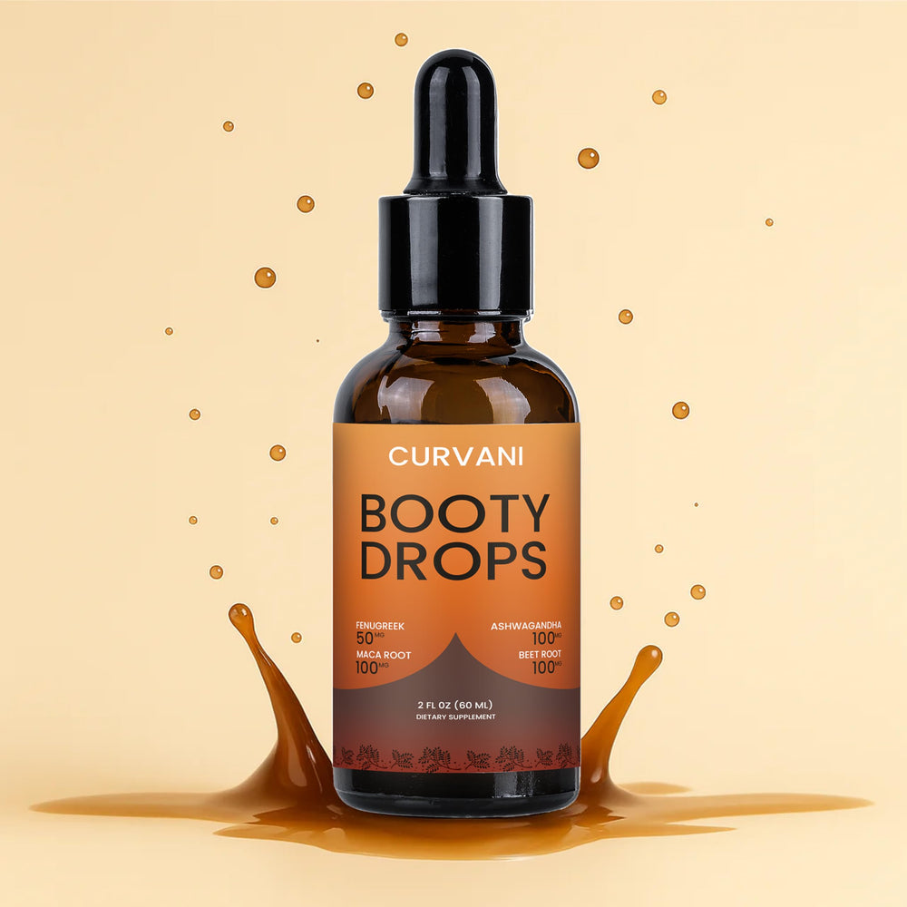 Curvani Booty Drops label detail highlighting ingredients and usage