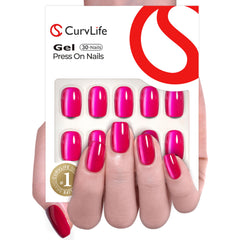 CurvLife chrome hot pink short nails with a glossy finish for daily wear.