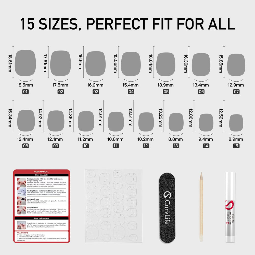 CurvLife gel French tip press-on nails for quick professional-looking results.