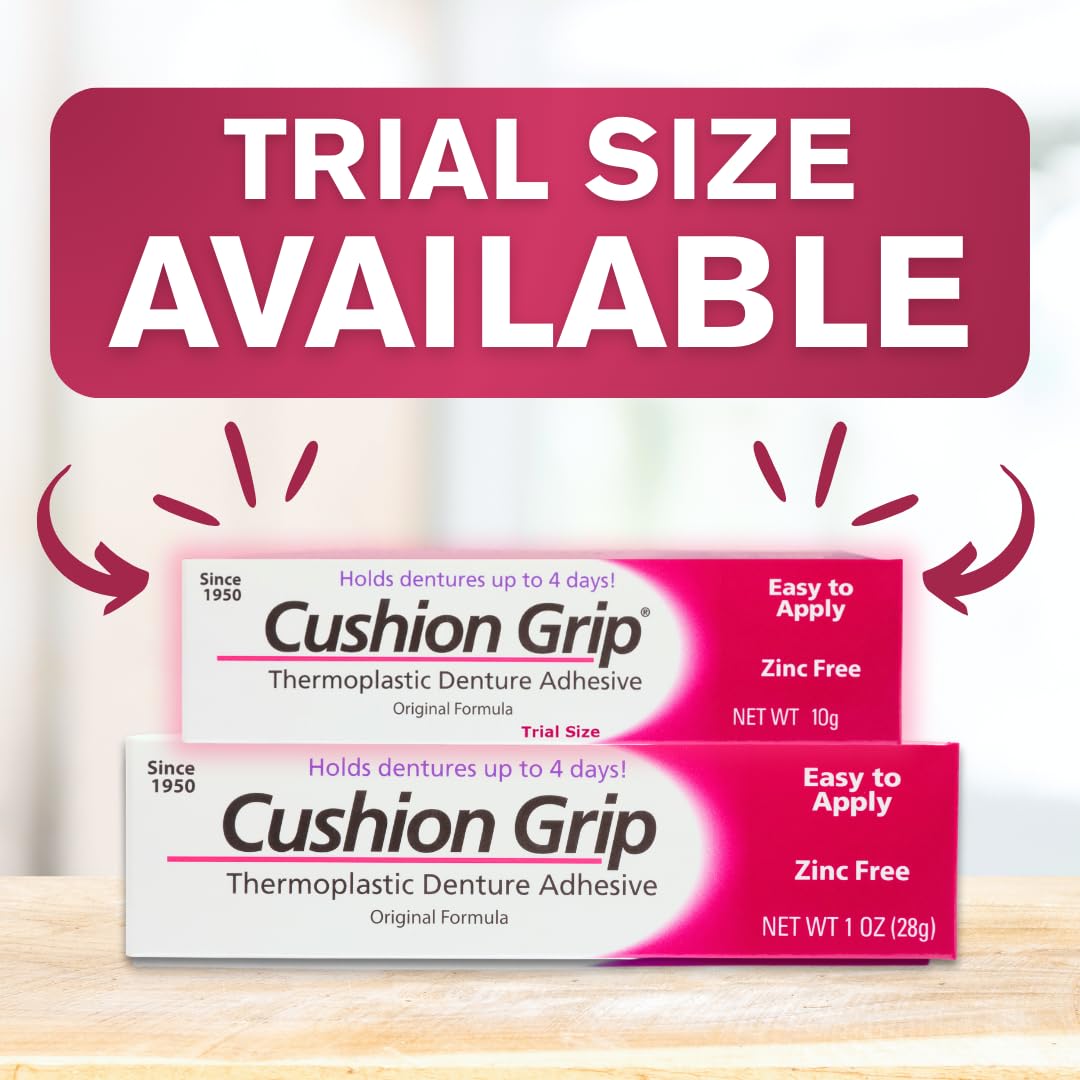 Cushion Grip long-lasting hold denture demonstrates secure wear.
