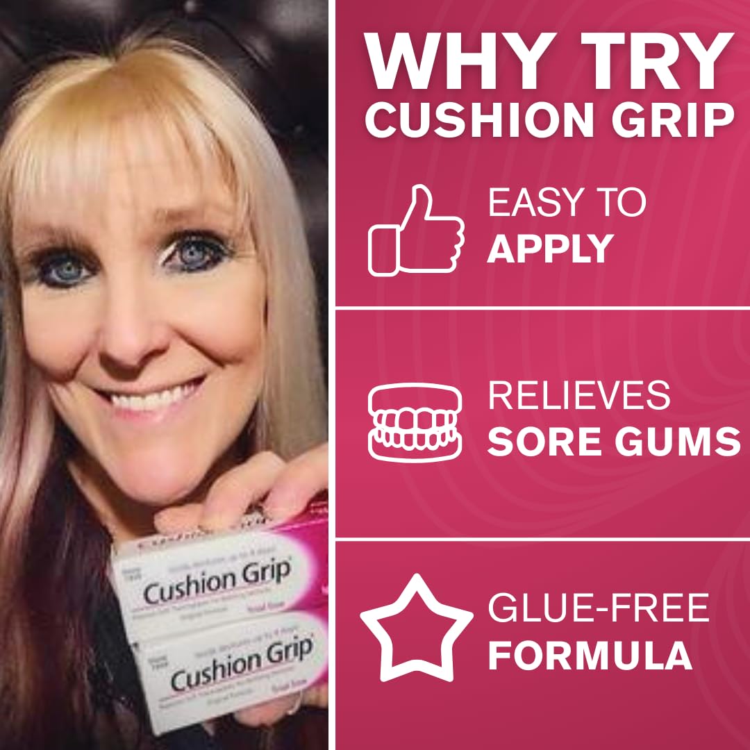 Cushion Grip waterproof denture adhesive stays put during meals.