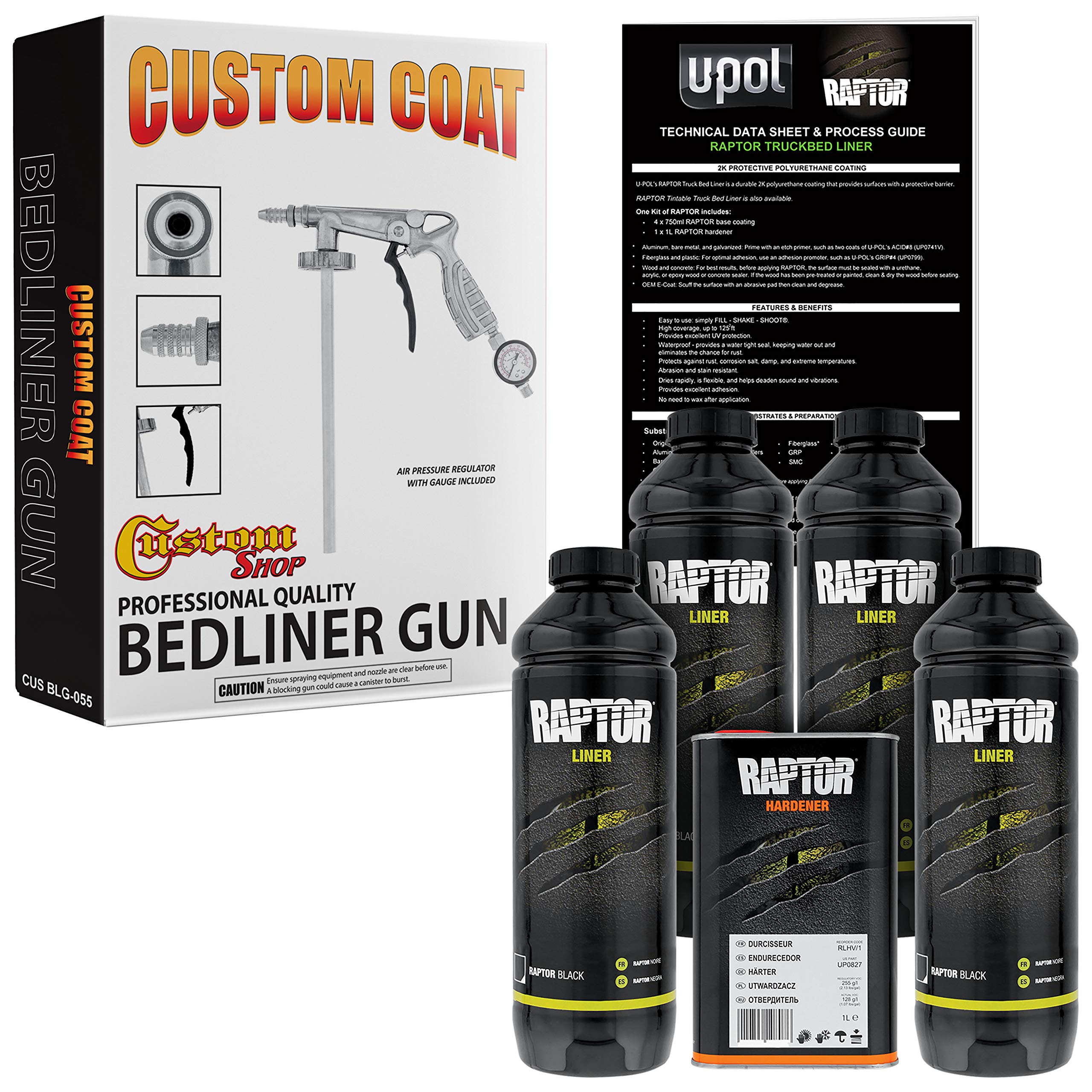 Custom Shop Raptor Black bedliner kit protecting a truck bed.
