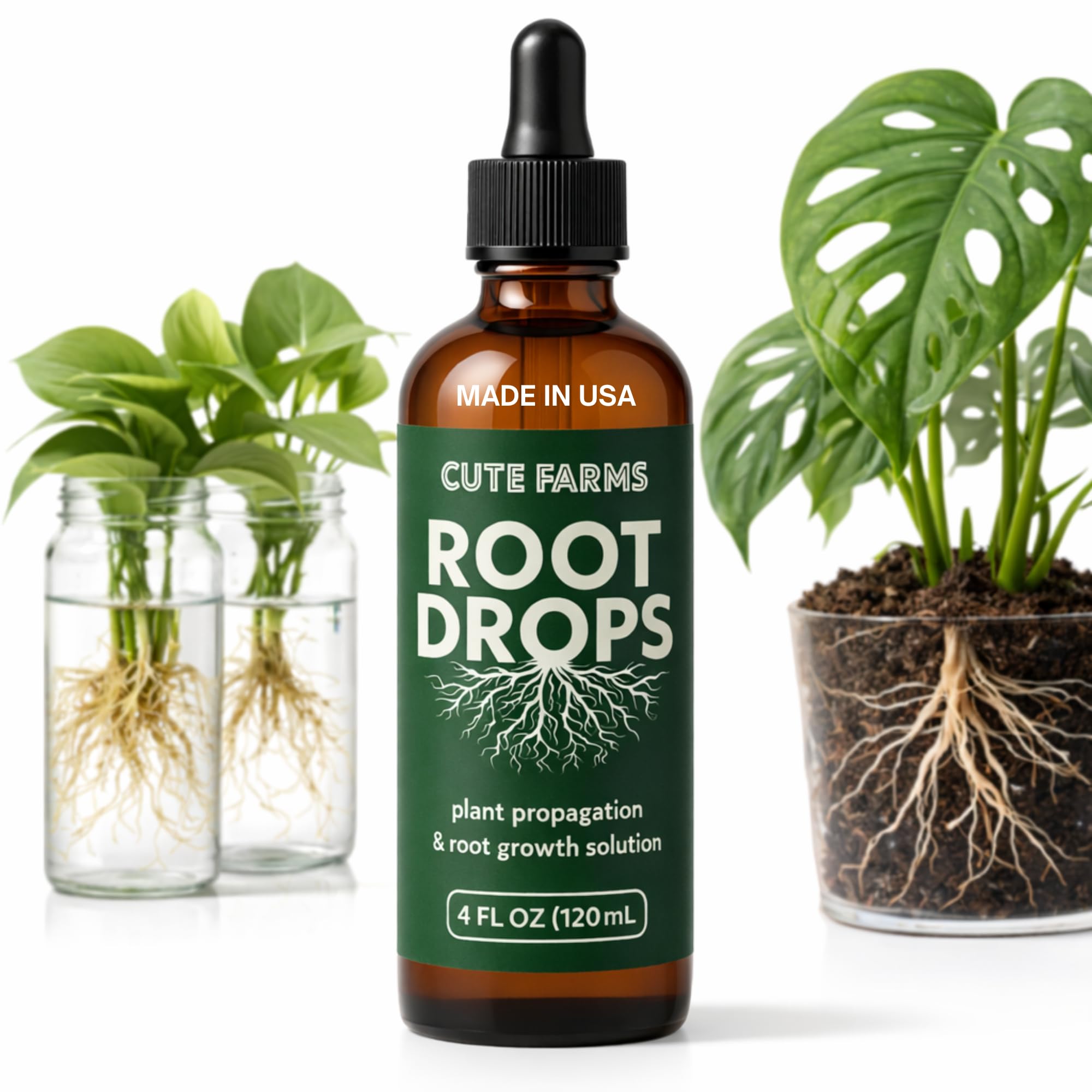 Cute Farms Root Drops bottle pour shows precise application.
