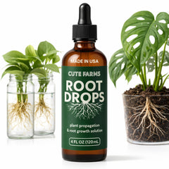 Cute Farms Root Drops bottle pour shows precise application.