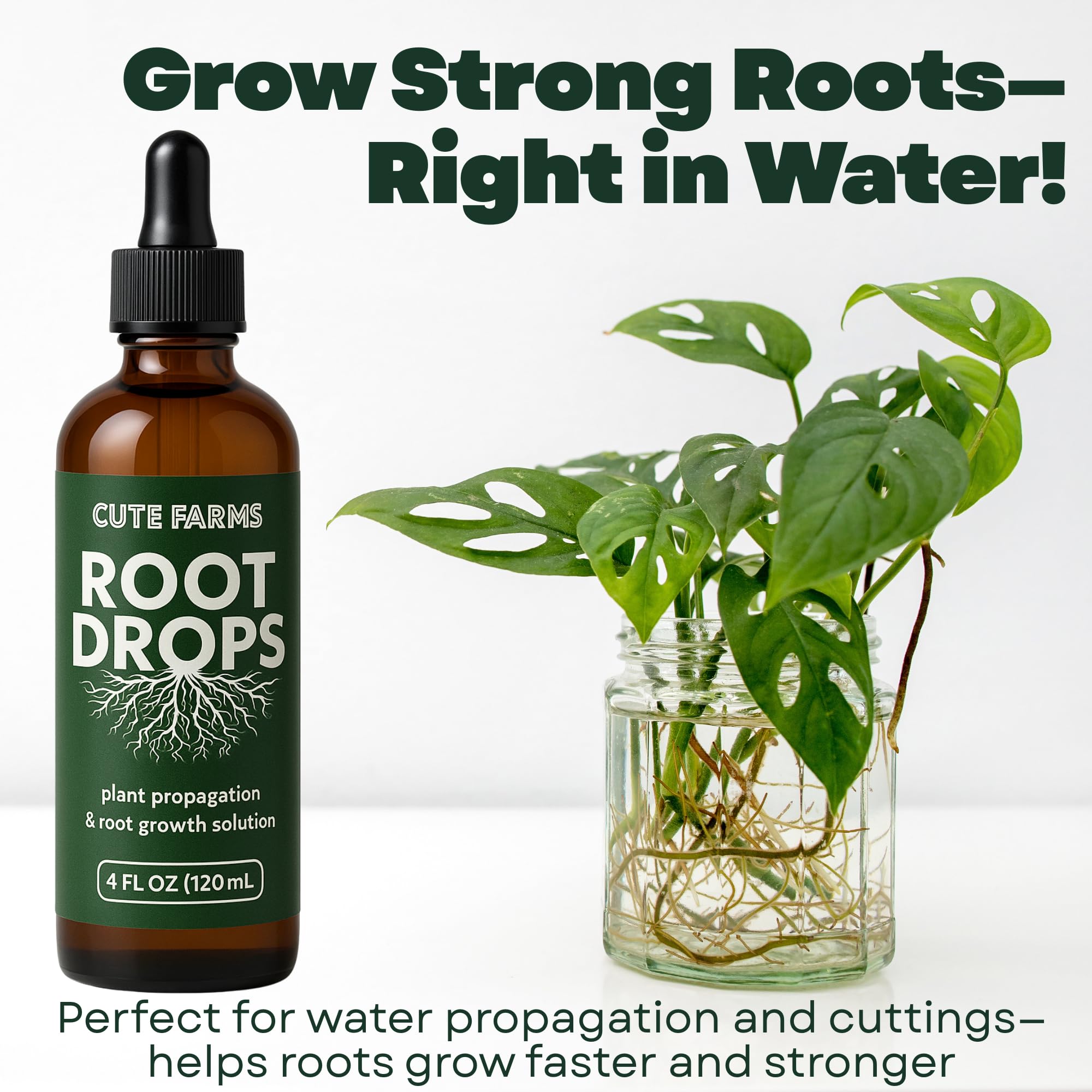 Cute Farms Root Drops precise dropper in action for easy dosing.