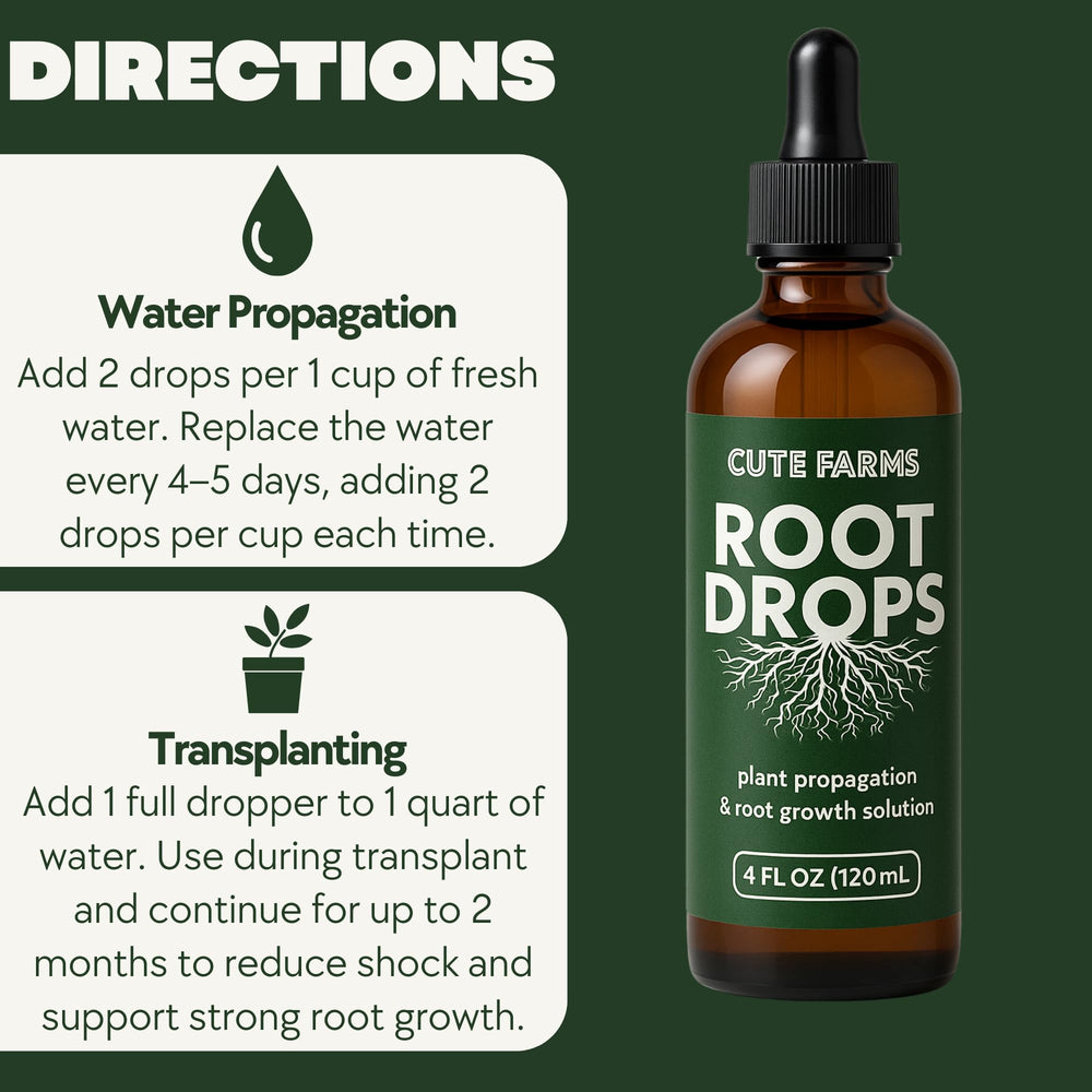 Cute Farms Root Drops help cuttings establish with less transplant stress.