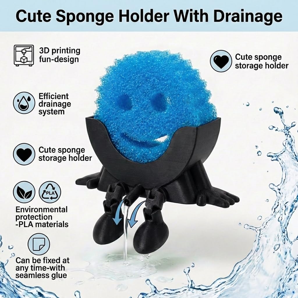 Cute Hanging Sponge Holder with Drainage installed under cabinet illustrating space-saving design