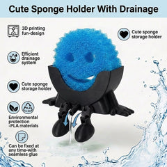 Cute Hanging Sponge Holder with Drainage installed under cabinet illustrating space-saving design